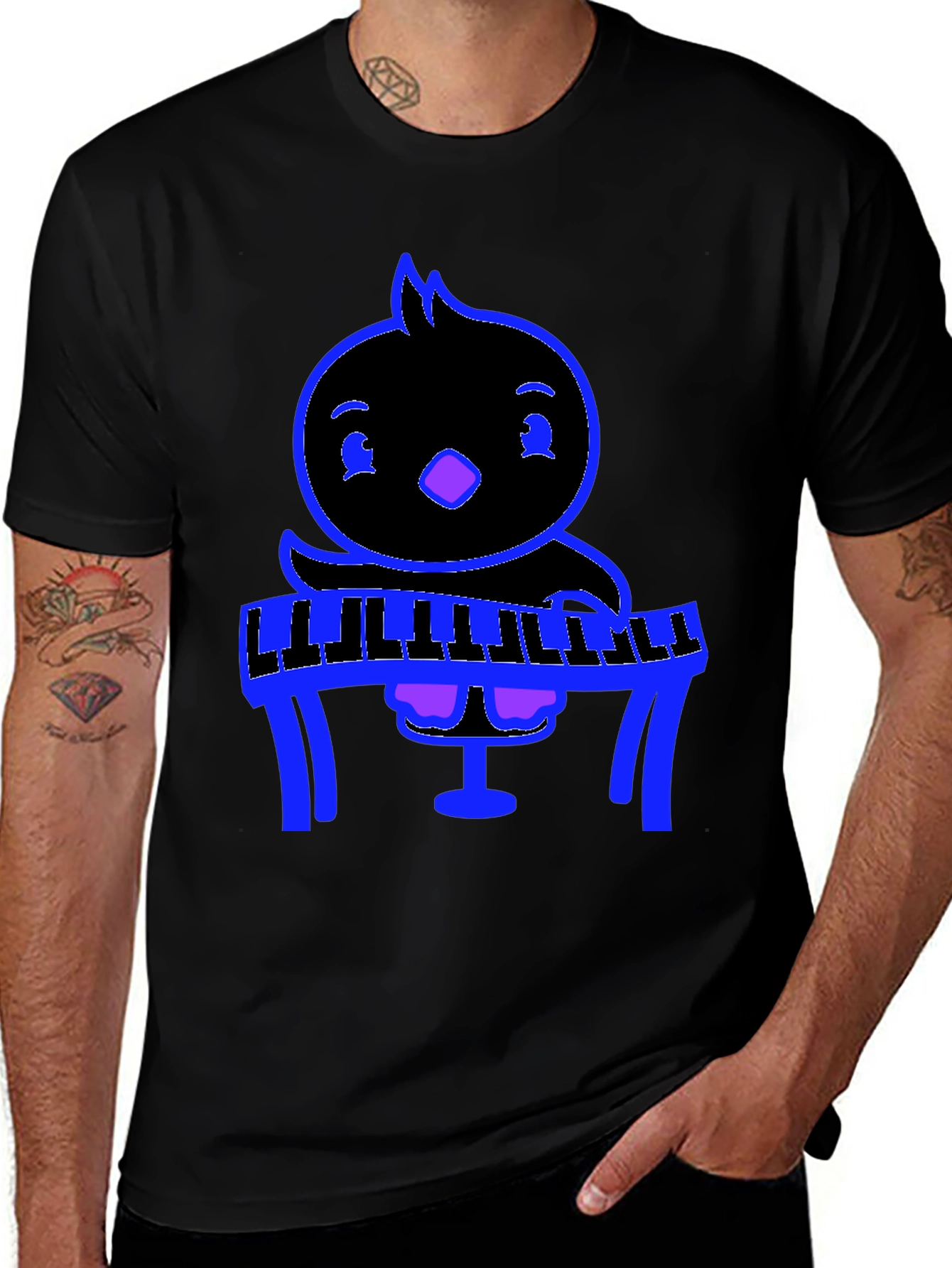 Variant 17 of Cartoon Penguin Piano Player Graphic T-Shirt