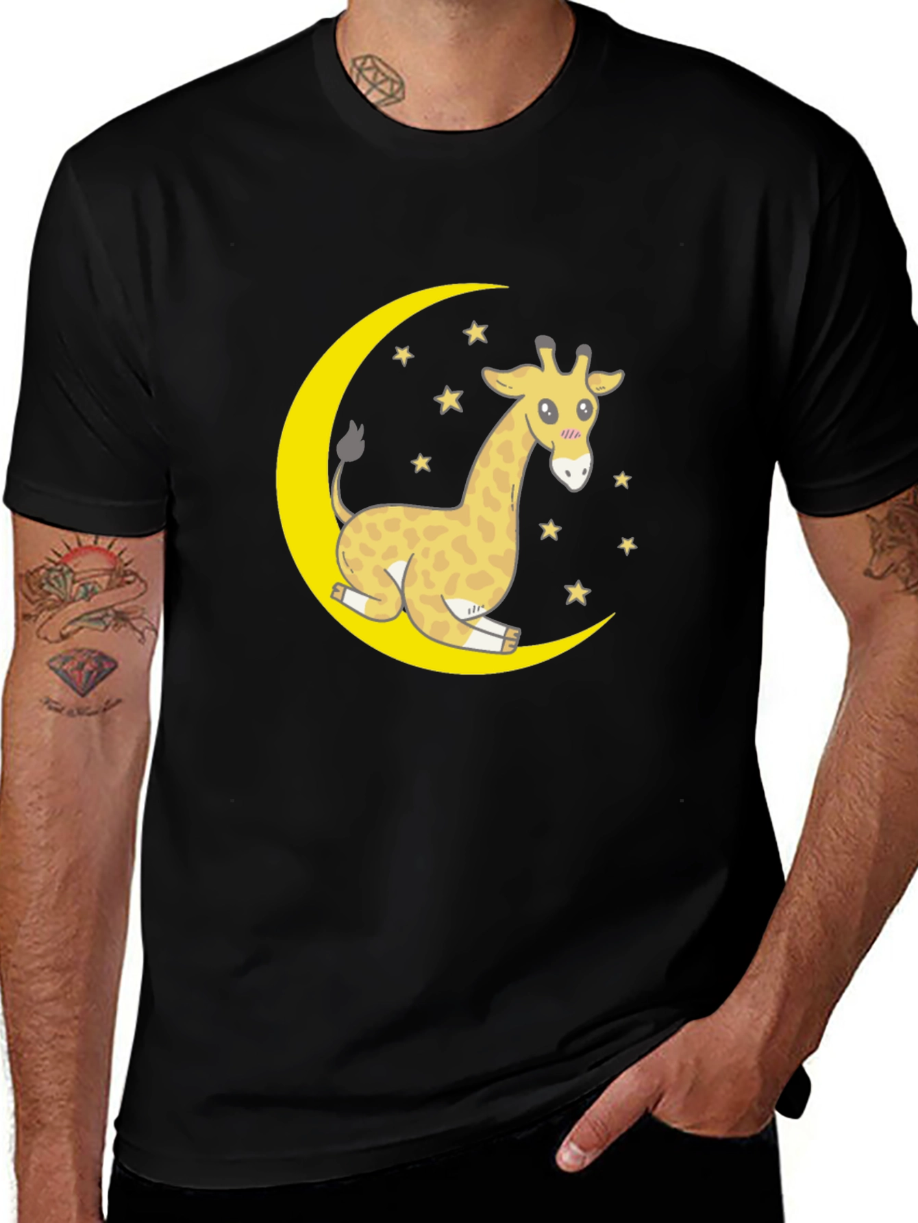 Variant 28 of Cute Giraffe on Moon Graphic T-Shirt - Black