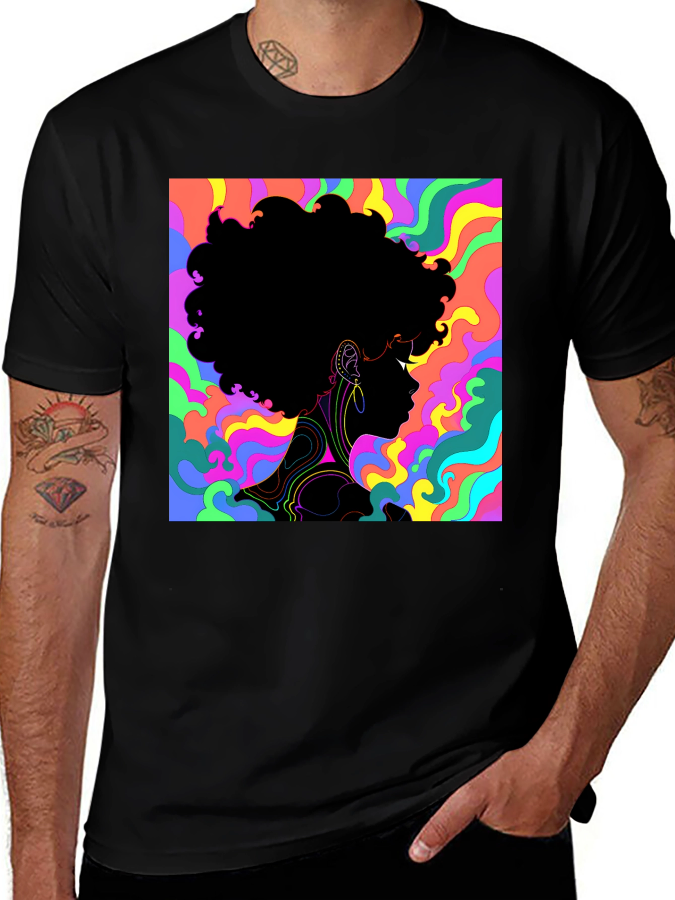 Variant 28 of Psychedelic Afro Silhouette Black T-Shirt