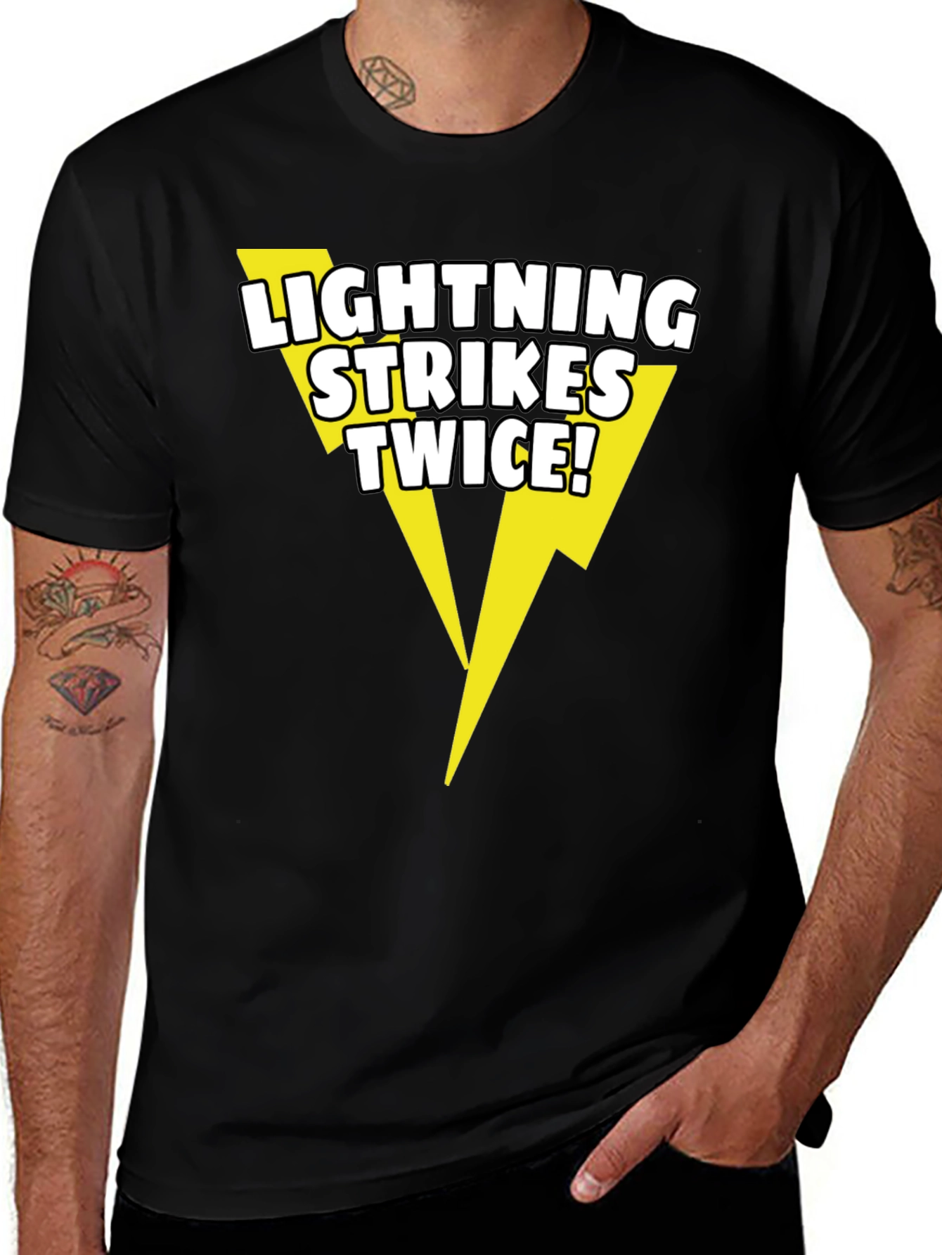 Variant 20 of Lightning Strikes Twice Graphic Tee - Black Cotton