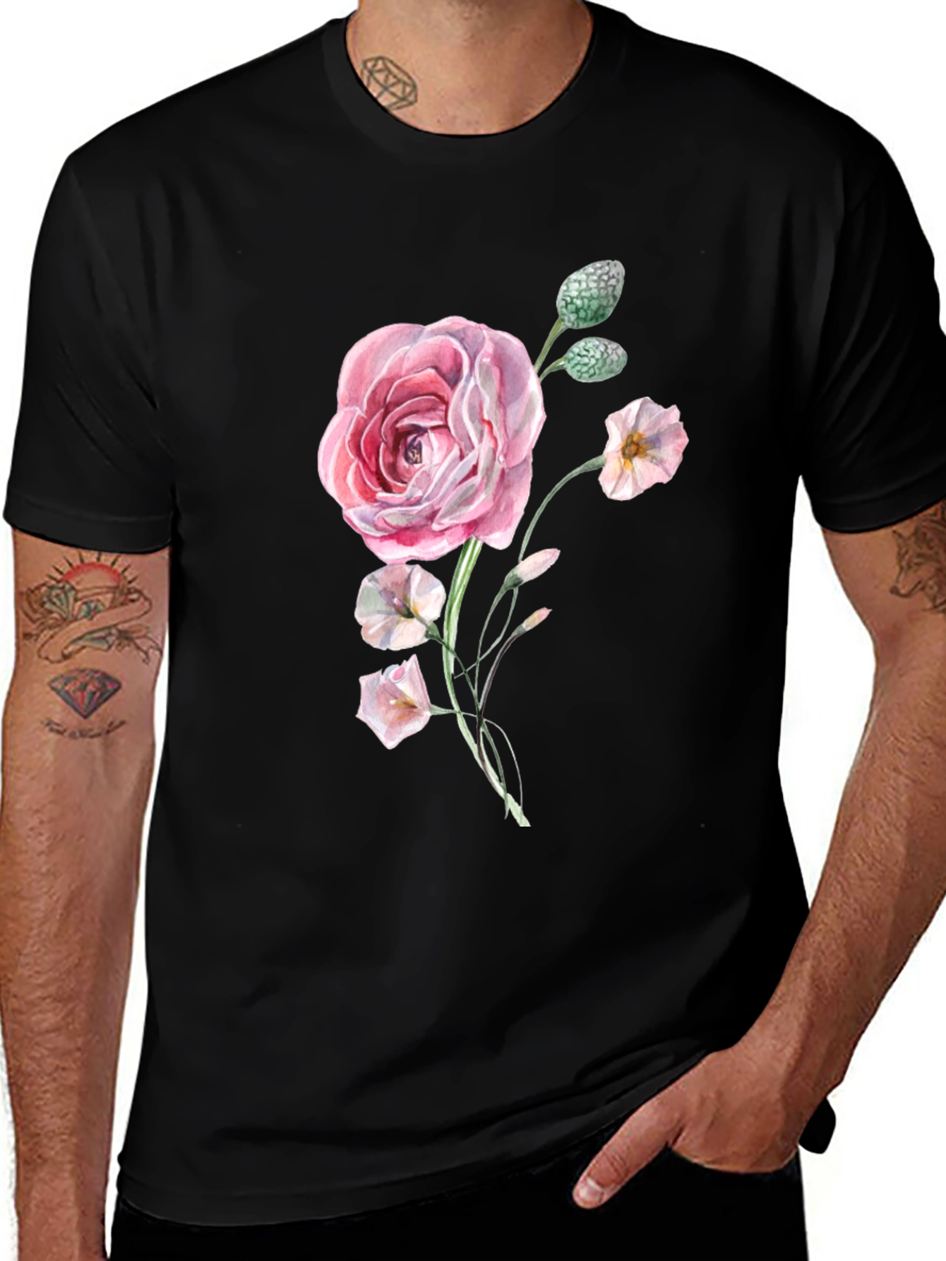 Variant 11 of Floral Print Black T-Shirt