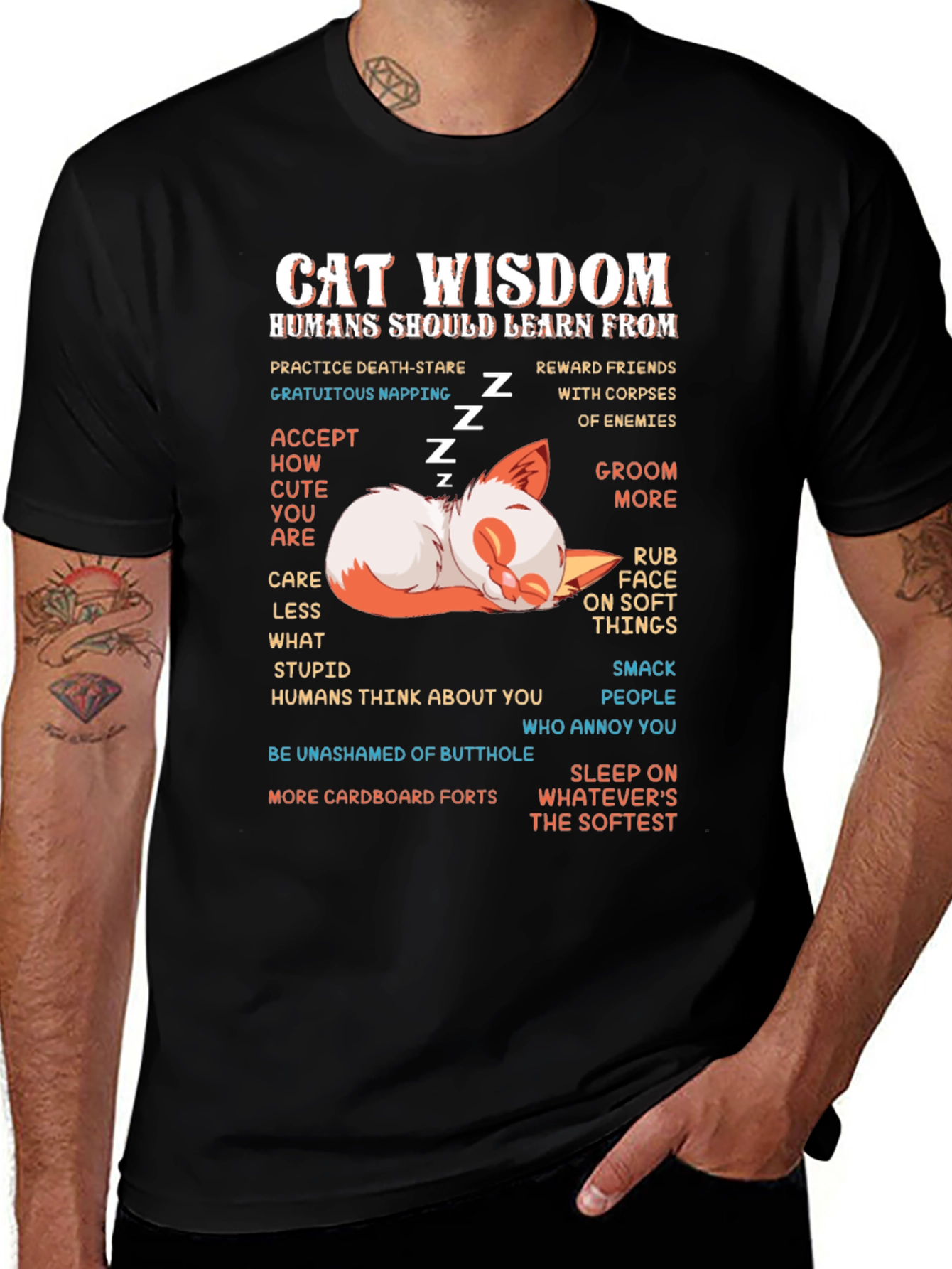 Variant 12 of Cat Wisdom Graphic Tee - Learn from Cats!