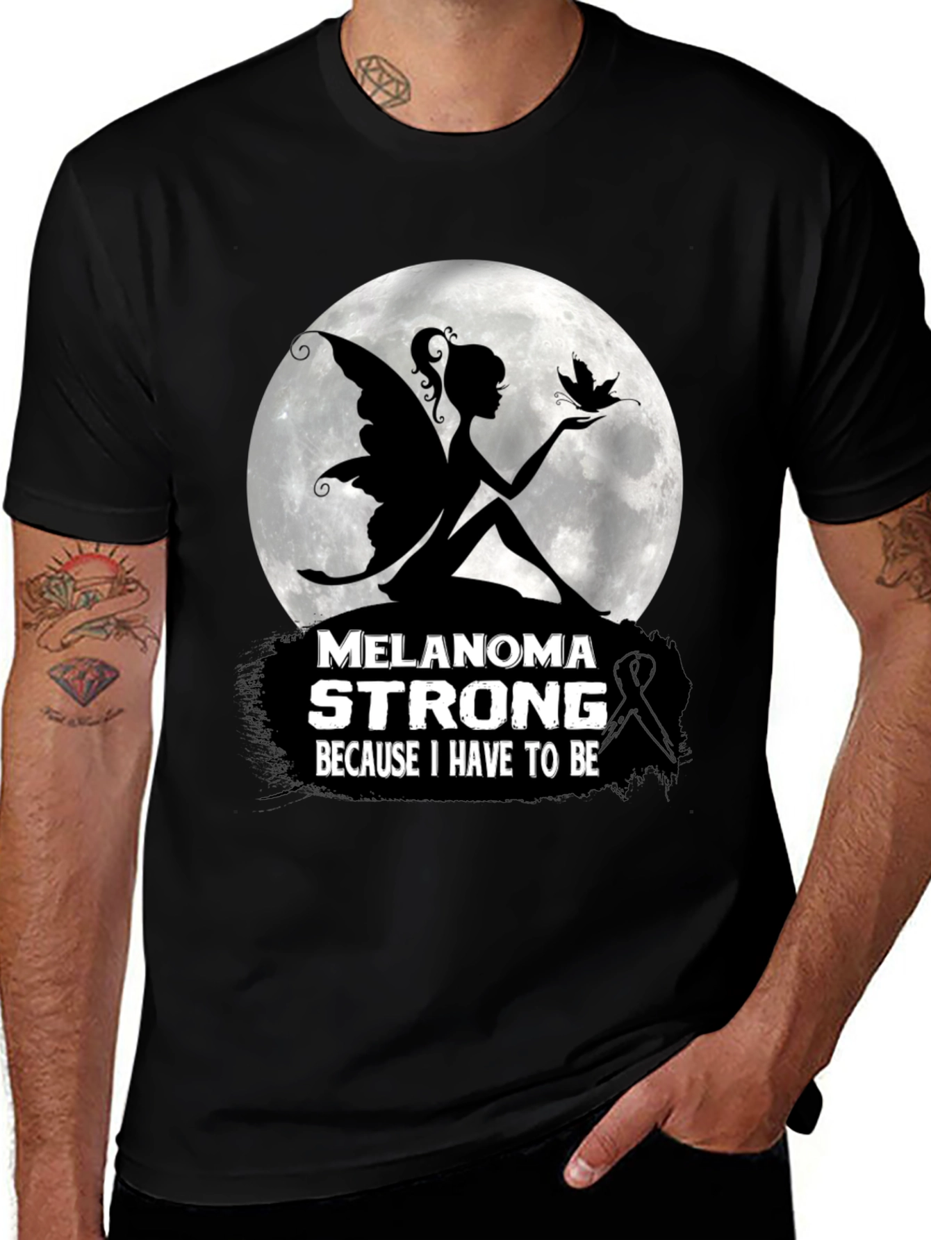 Melanoma Strong T-Shirt - Fairy & Butterfly Design