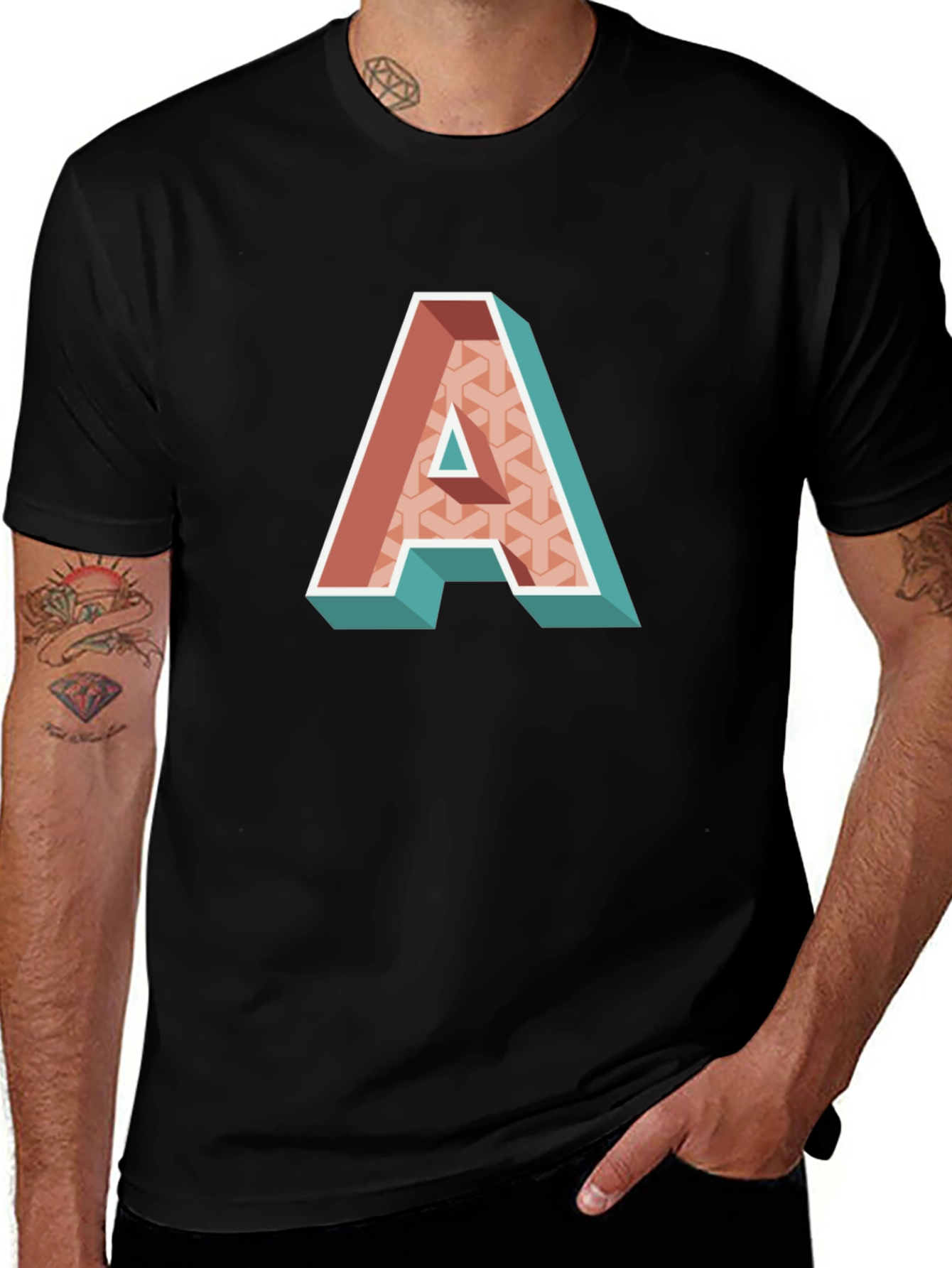 Variant 20 of Retro Letter A Graphic T-Shirt - Black