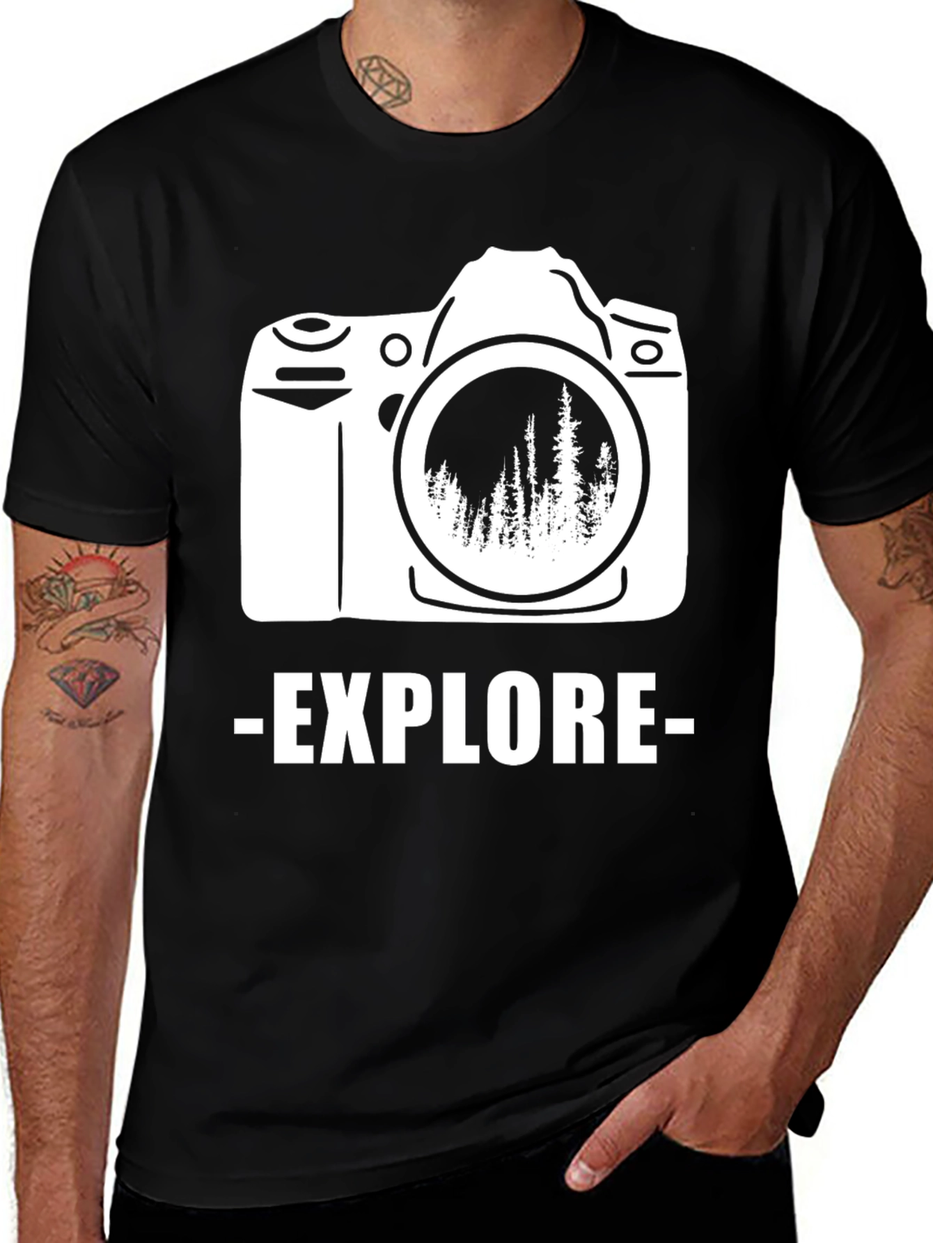 Black Explore Outdoors T-Shirt - Camera Design main image