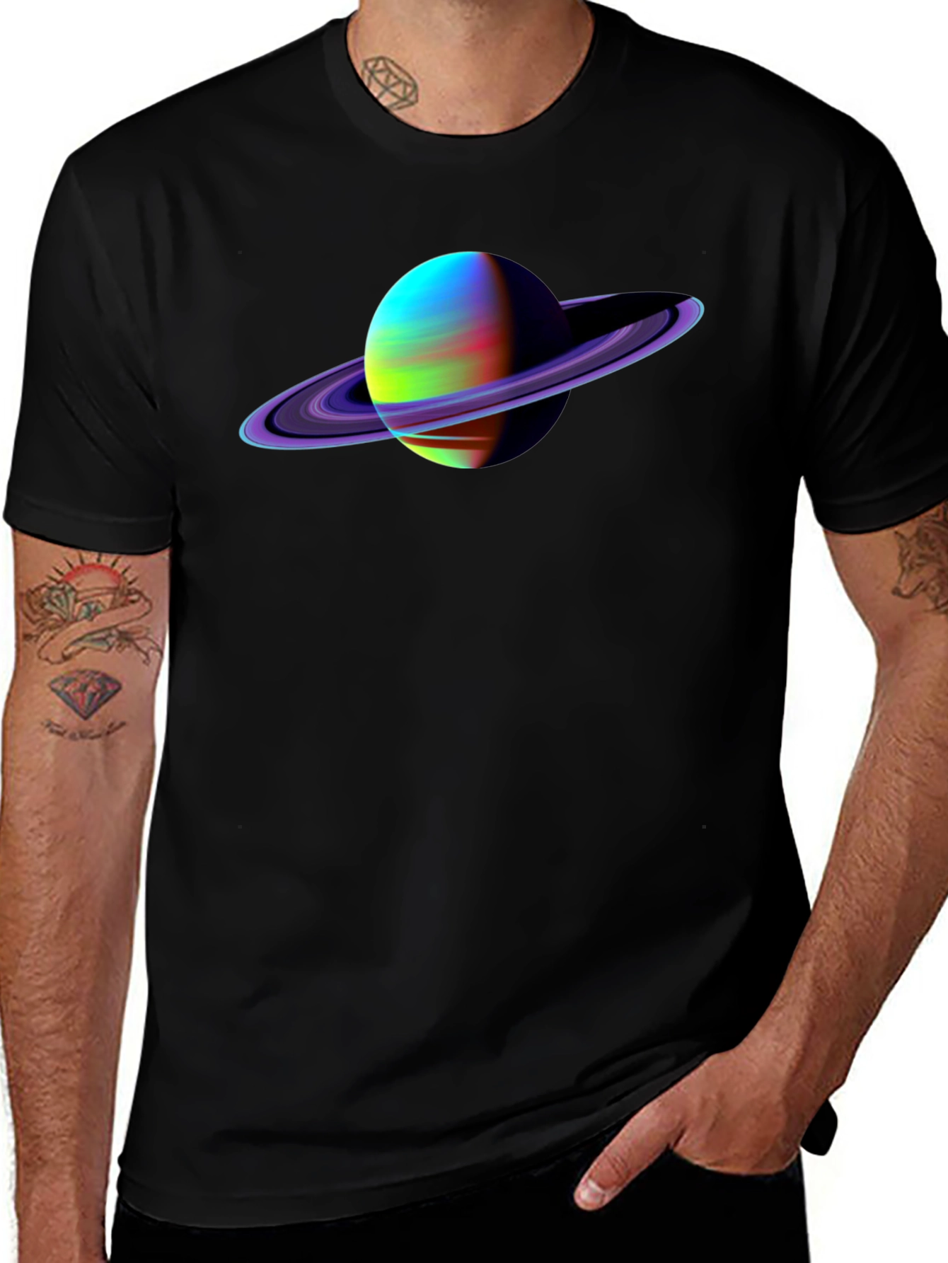 Variant 21 of Saturn Graphic Black T-Shirt