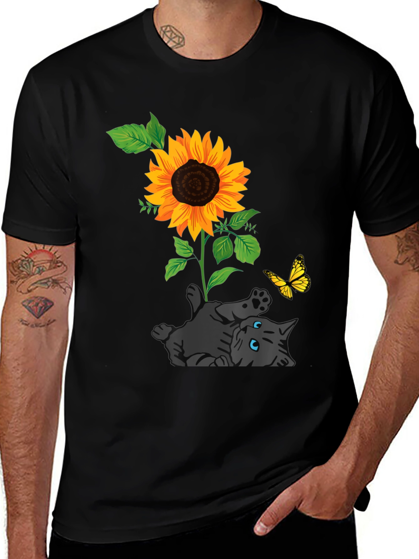 Variant 5 of Cat and Sunflower Graphic Tee