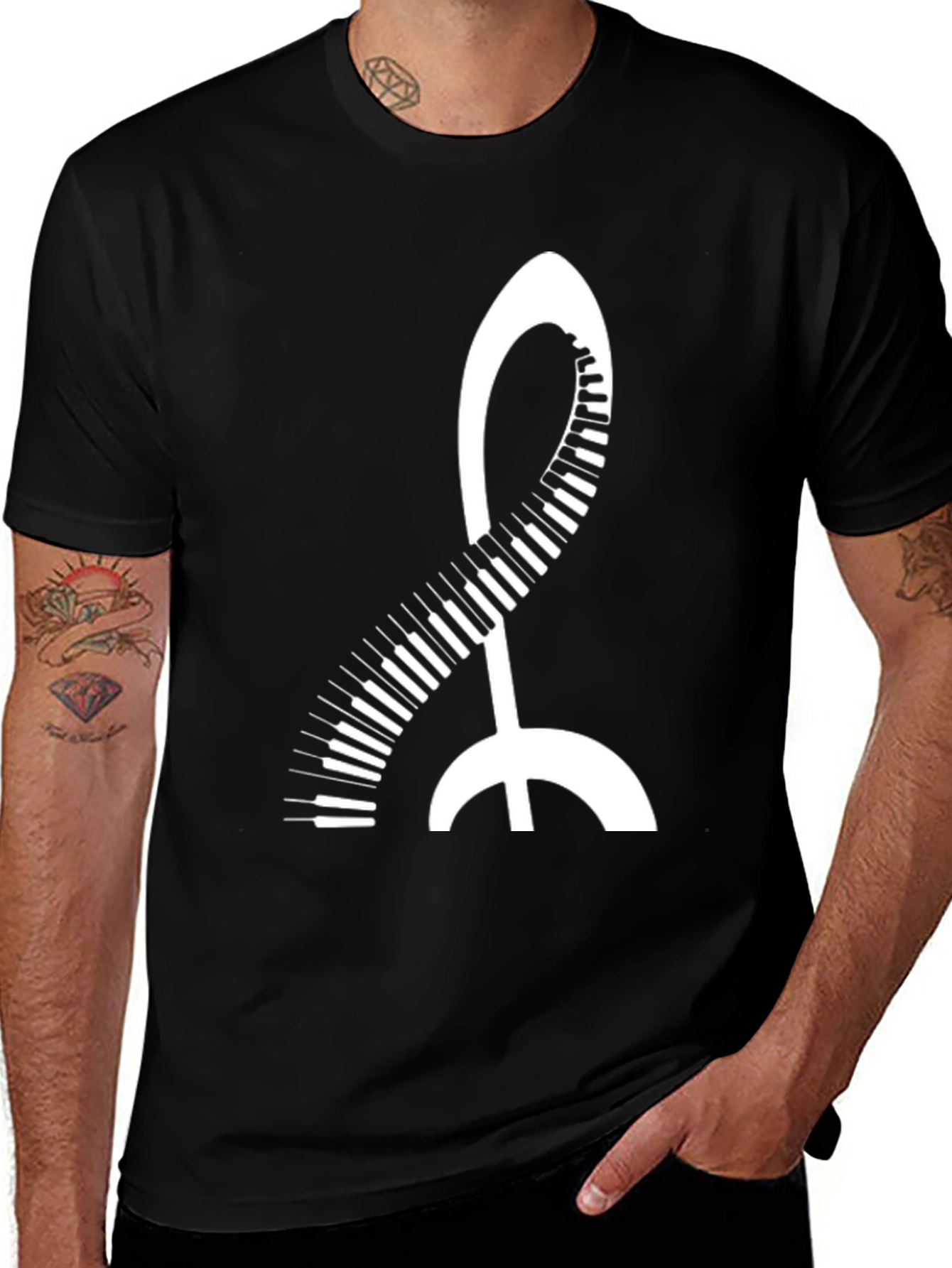 Variant 21 of Music Treble Clef Piano Keys Black T-Shirt