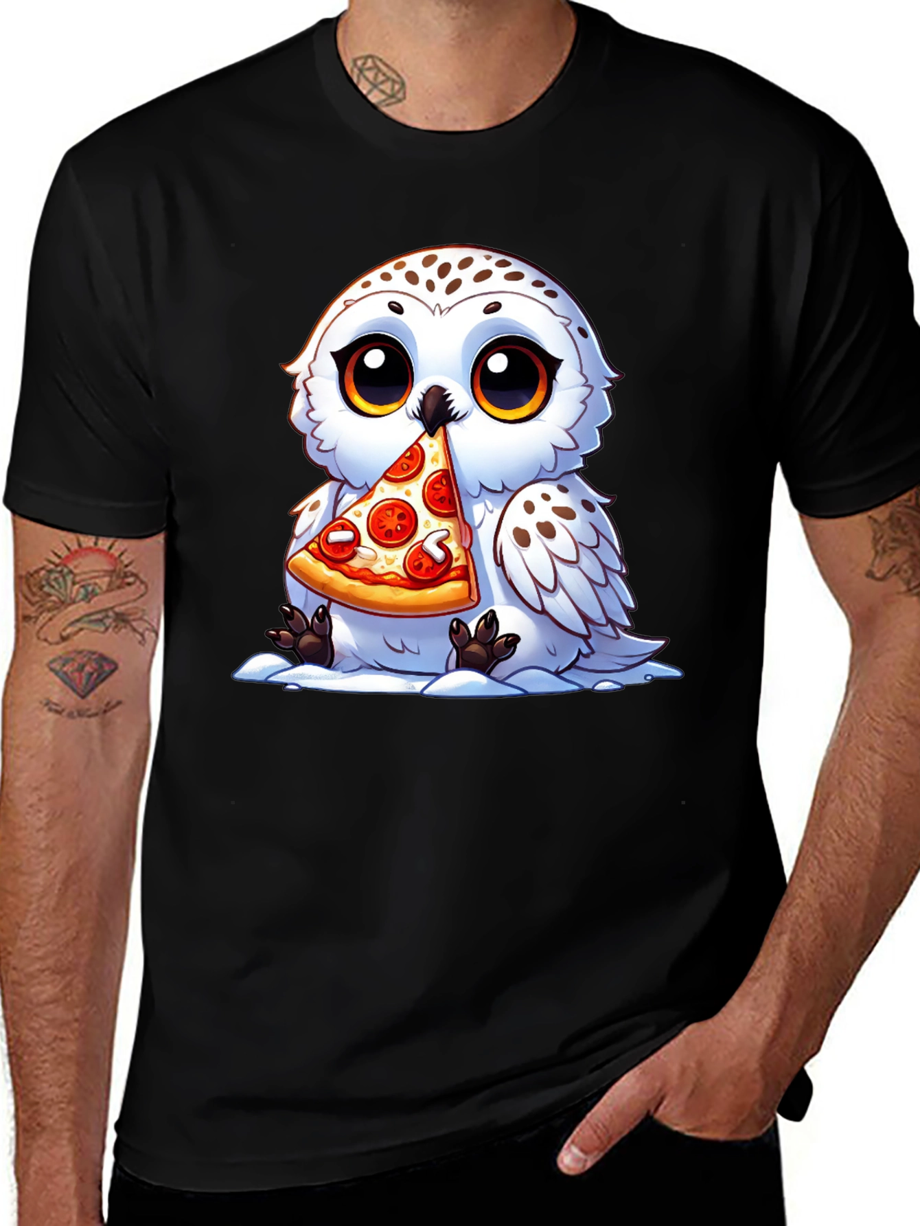Variant 23 of Owl Eating Pizza Graphic Tee