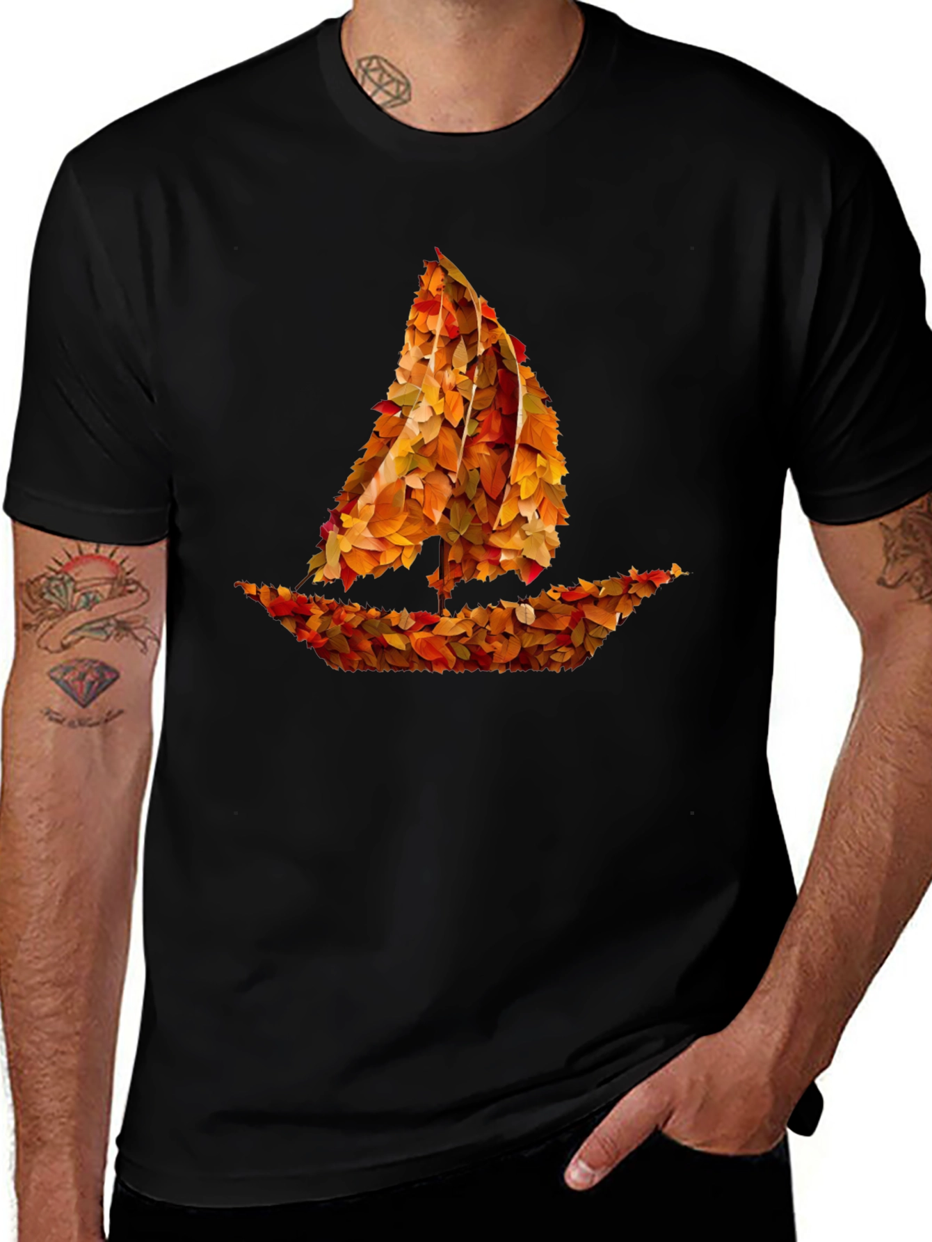 Variant 17 of Autumn Leaves Sailboat Graphic T-Shirt