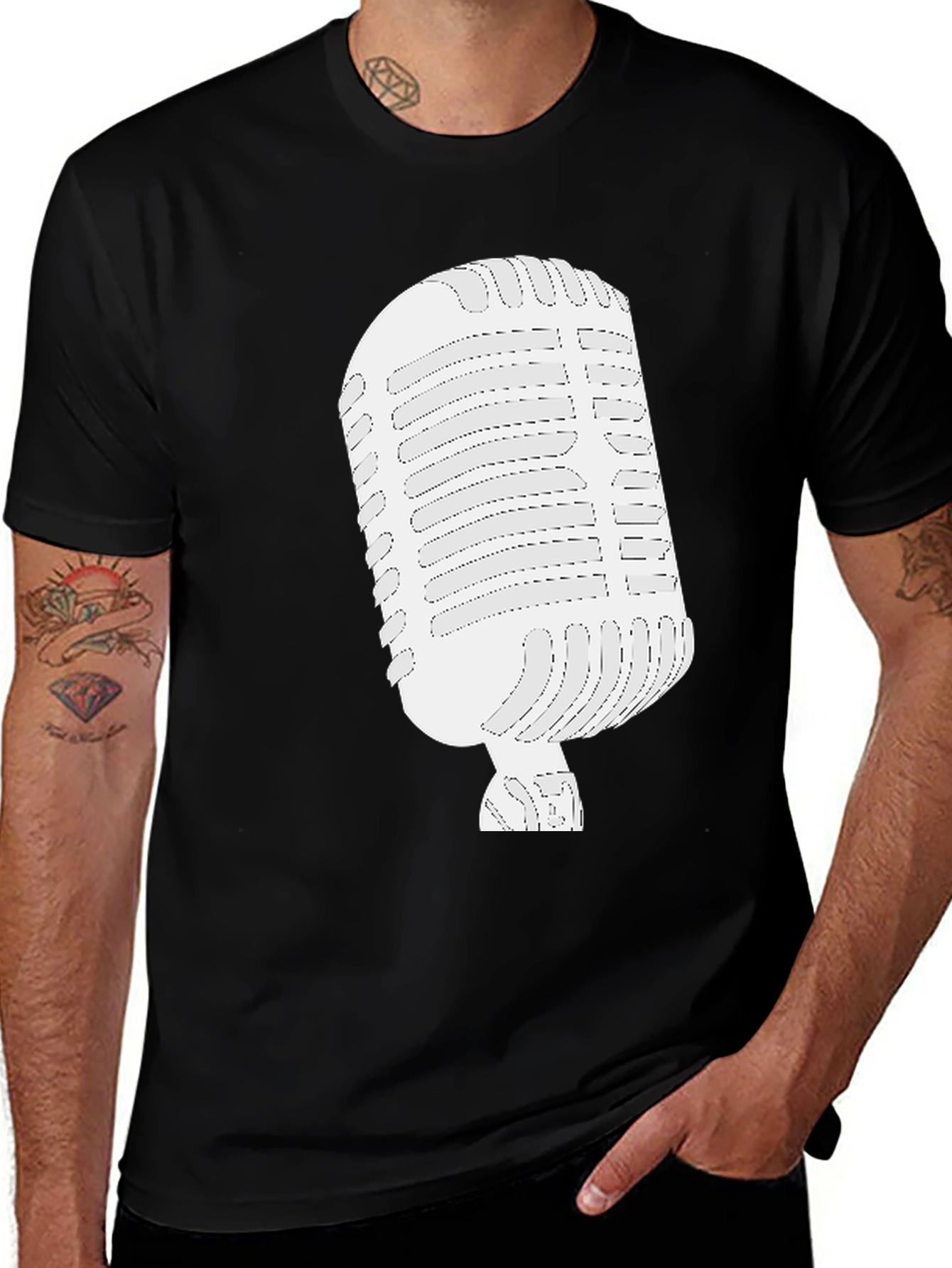 Retro Microphone Graphic Tee - Classic Vocal Style