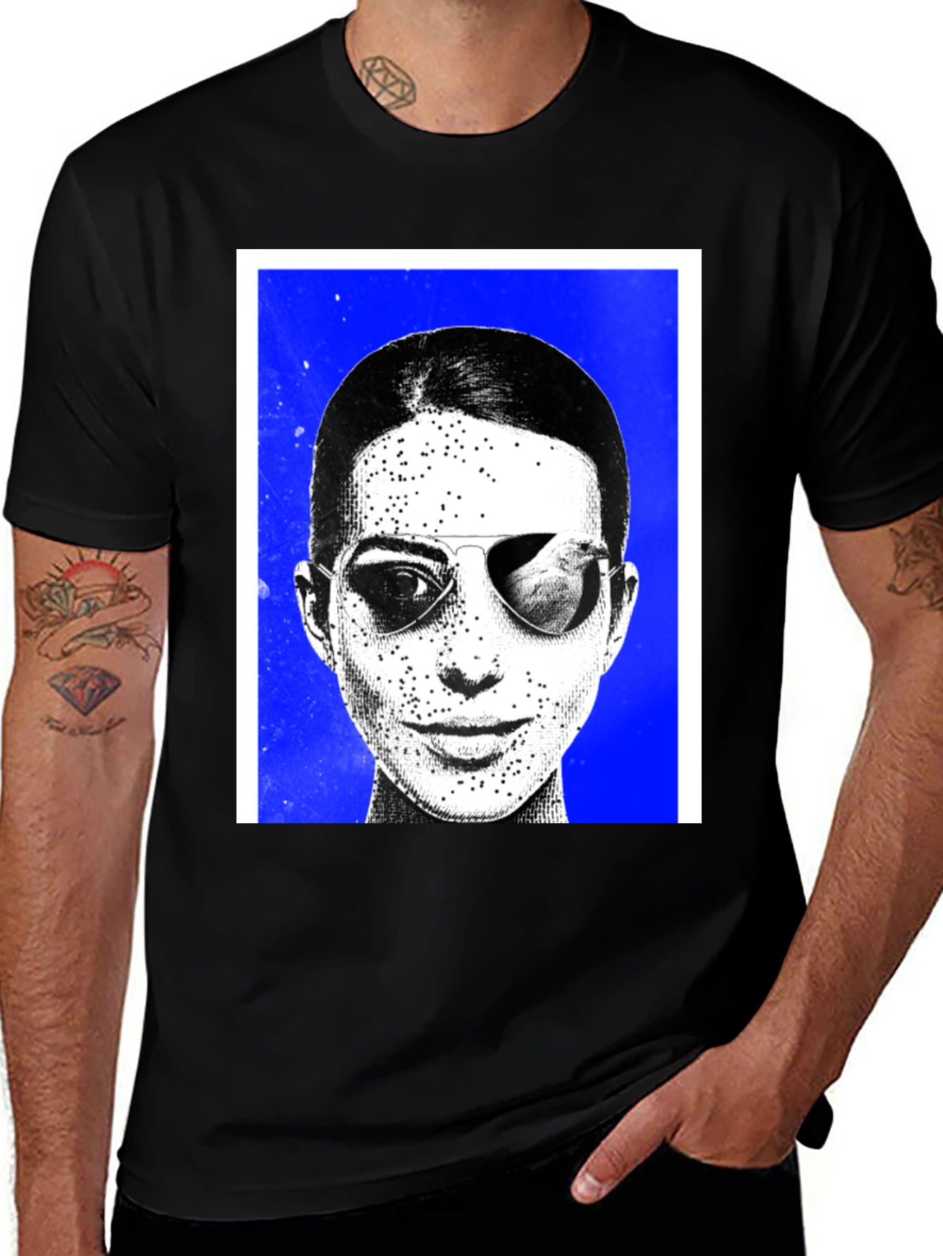 Variant 12 of Black Graphic Tee with Sunglasses Art Print