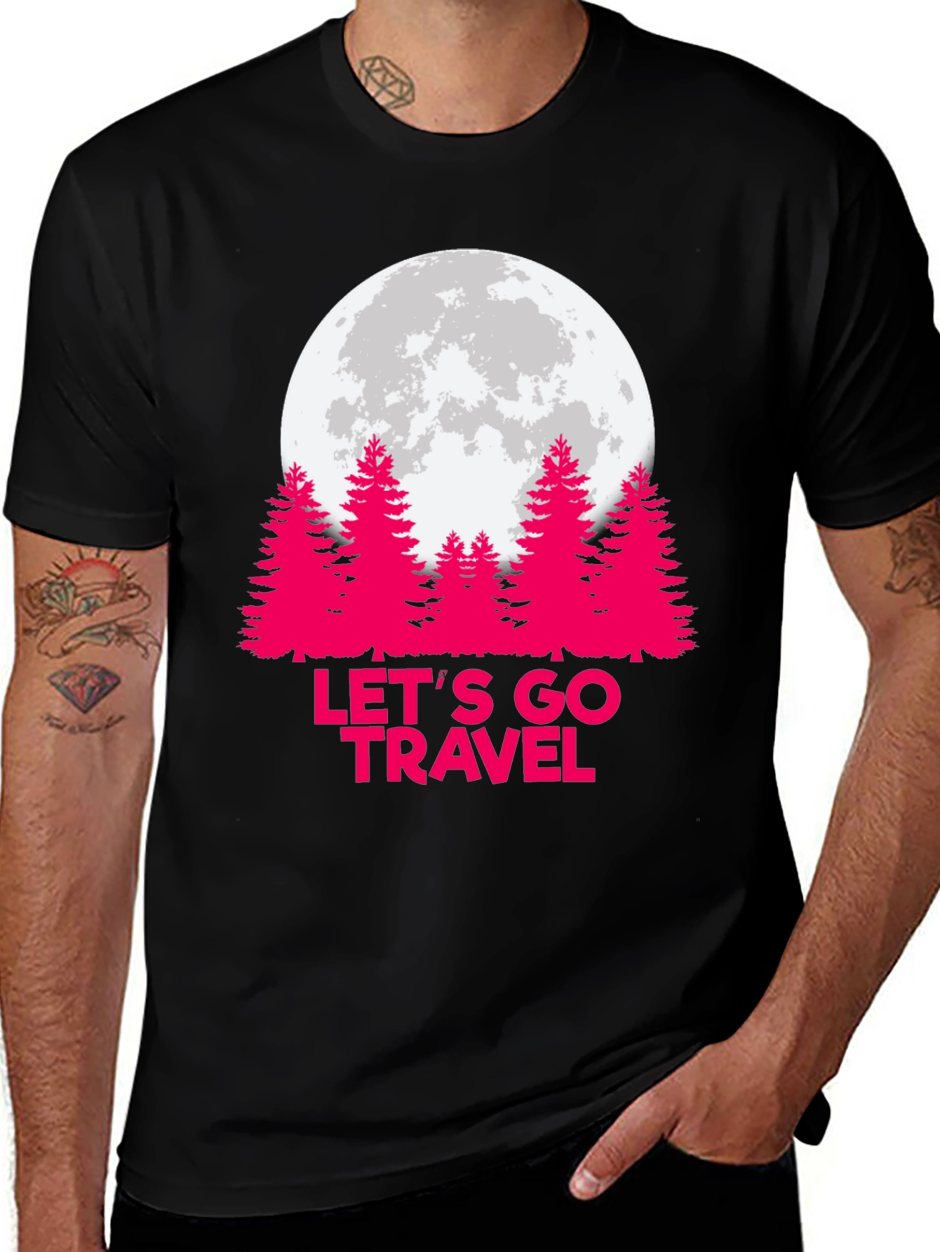 Let's Go Travel T-Shirt - Moon & Trees Graphic Tee