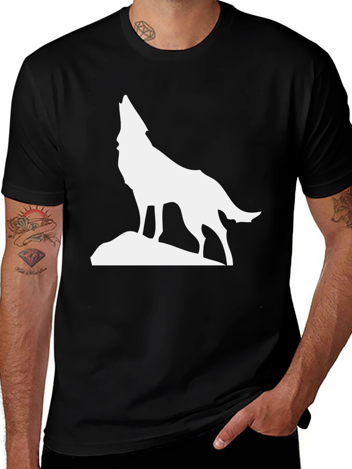 Variant 25 of Howling Wolf Graphic Tee - Classic Black T-Shirt