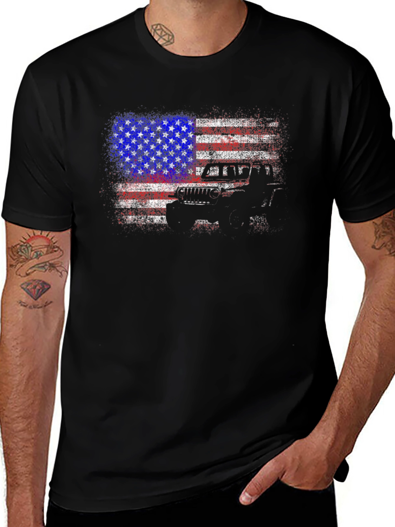 American Flag Jeep T-Shirt - Patriotic Graphic Tee