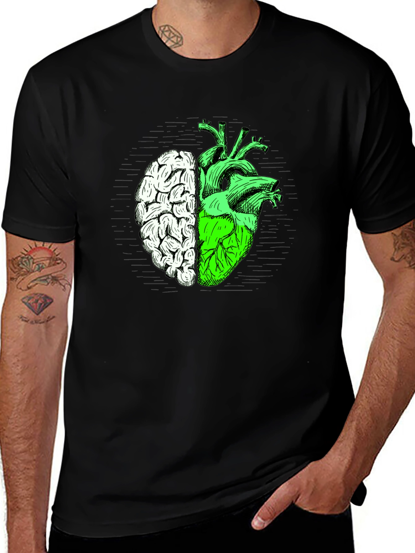 Variant 15 of Brain Heart Graphic Tee - Men's Black T-Shirt