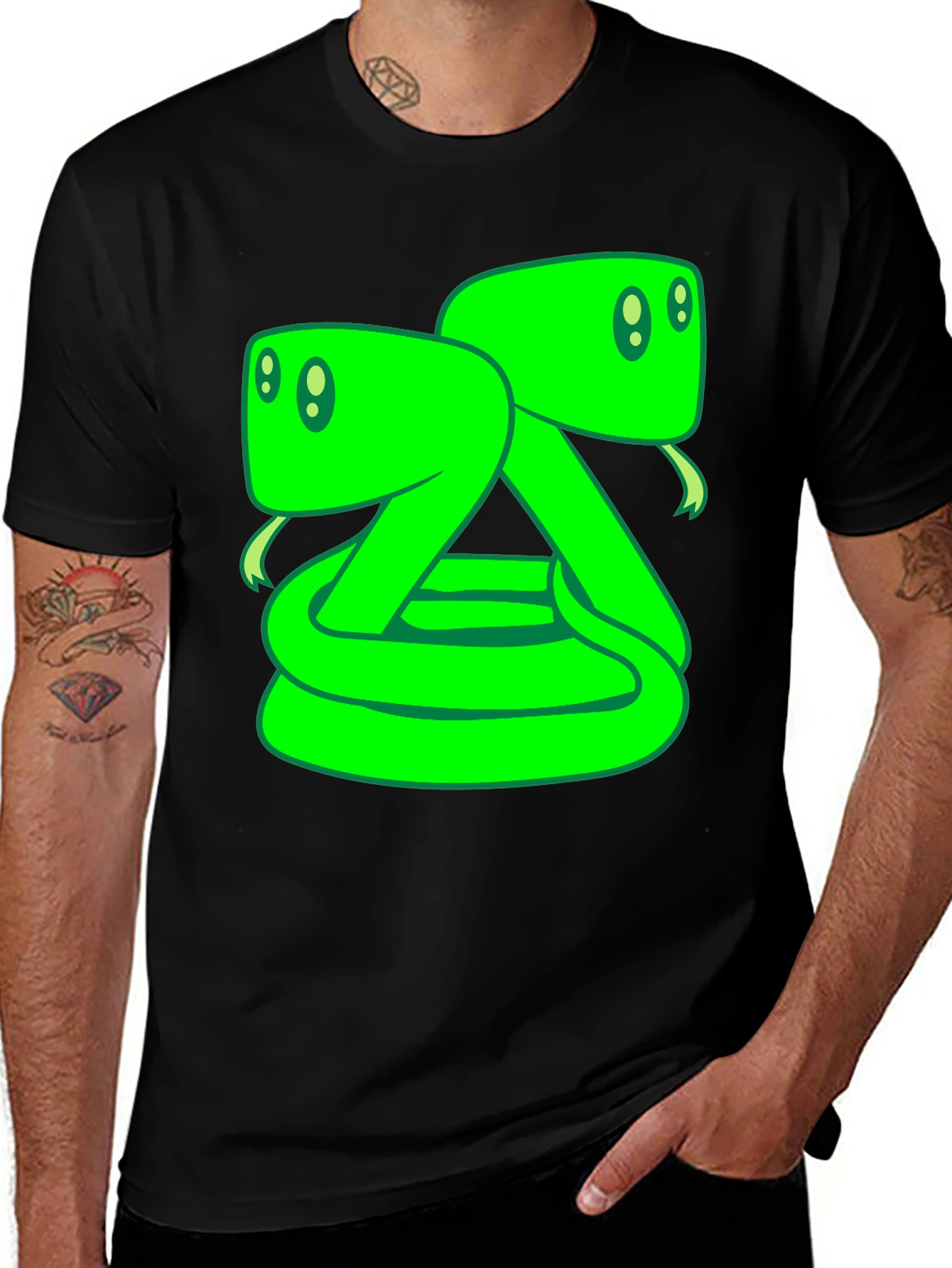 Variant 11 of Two-Headed Snake Graphic Tee - Cartoon Serpent Shirt
