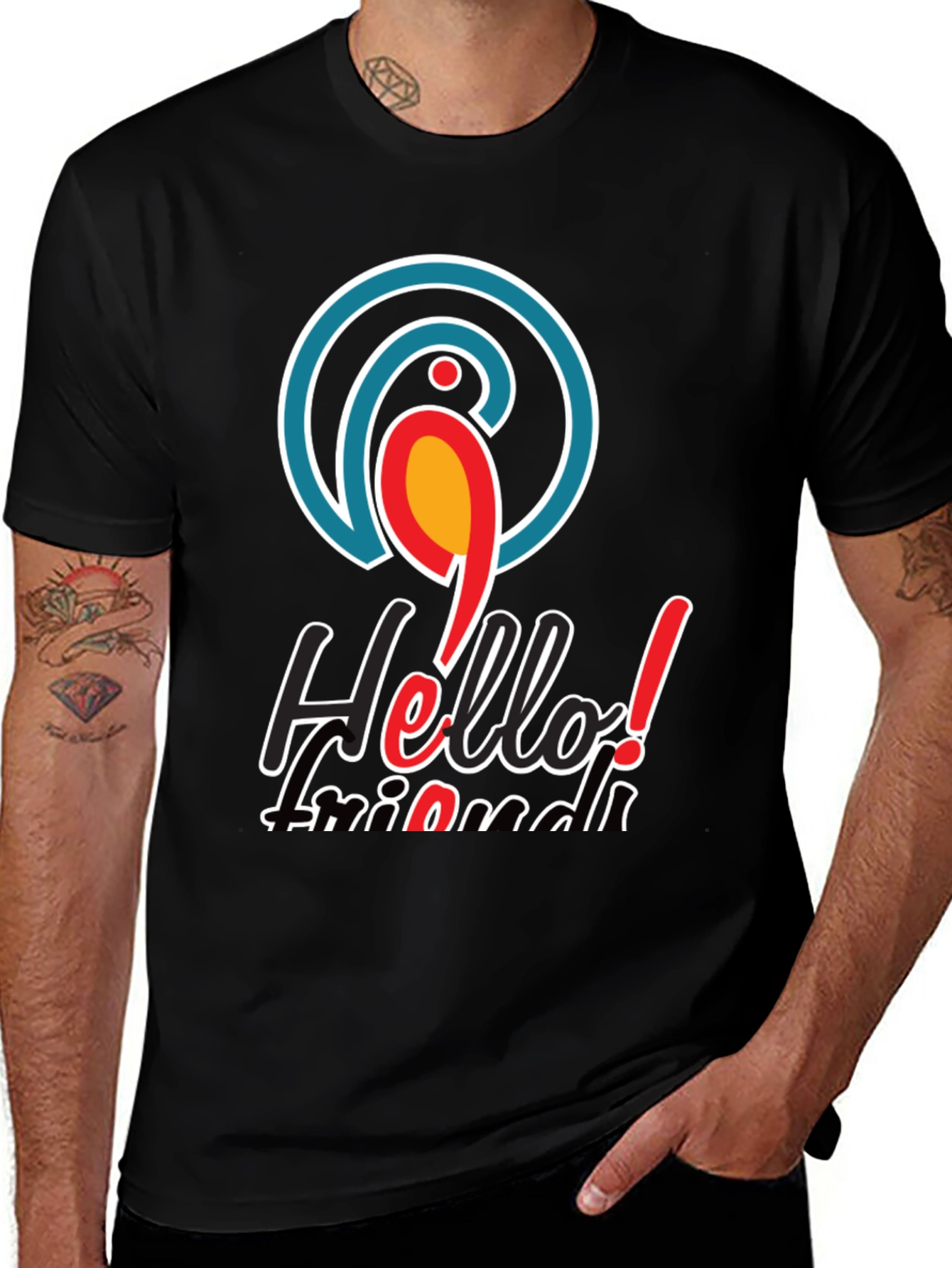 Variant 4 of Hello Friends T-Shirt - Parrot Logo Black Tee