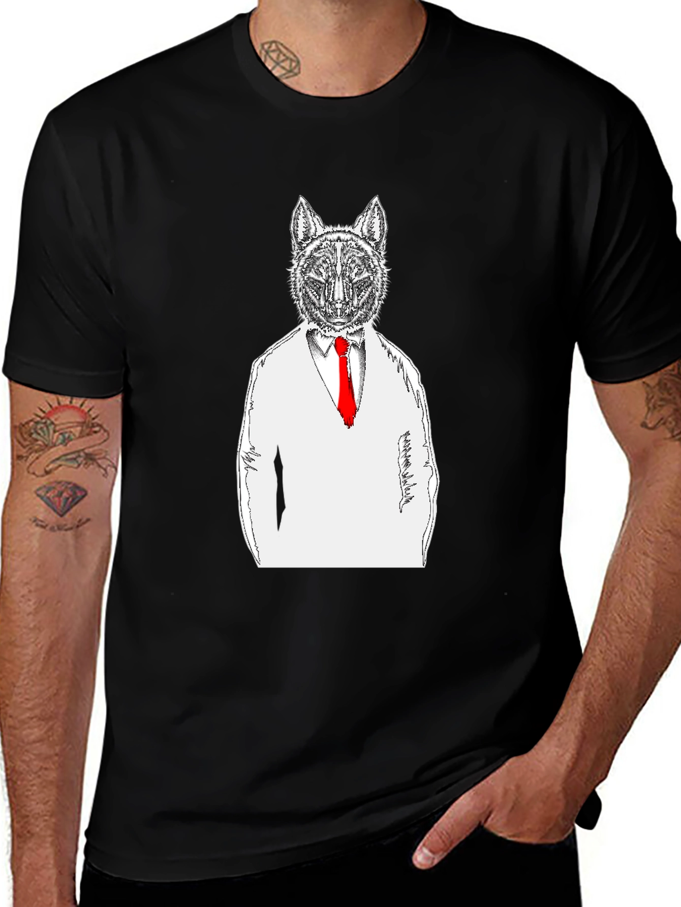Variant 27 of Wolf in Suit Graphic Tee - Unique Design