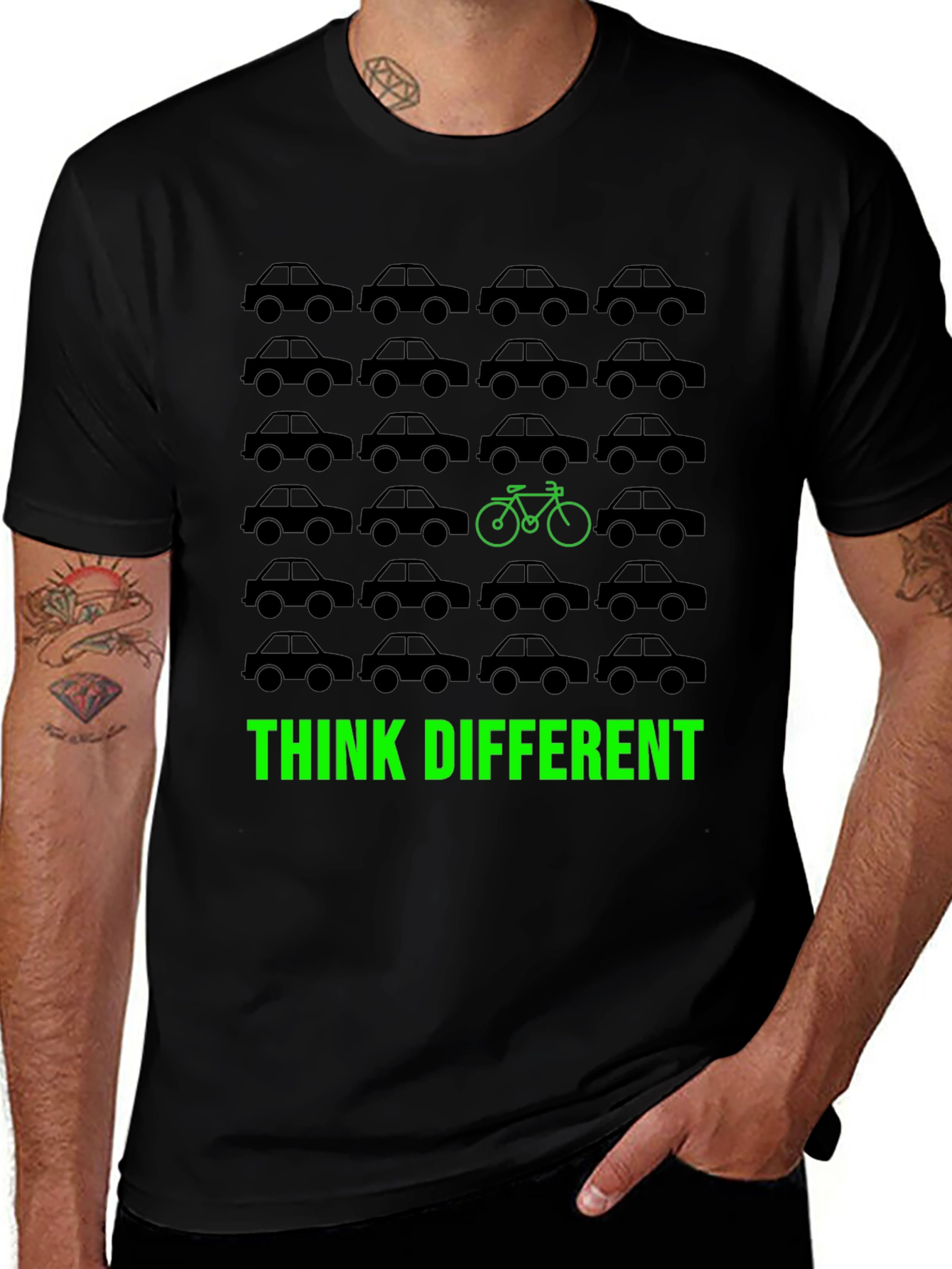 Variant 22 of Think Different T-Shirt - Bicycle & Cars Graphic Tee