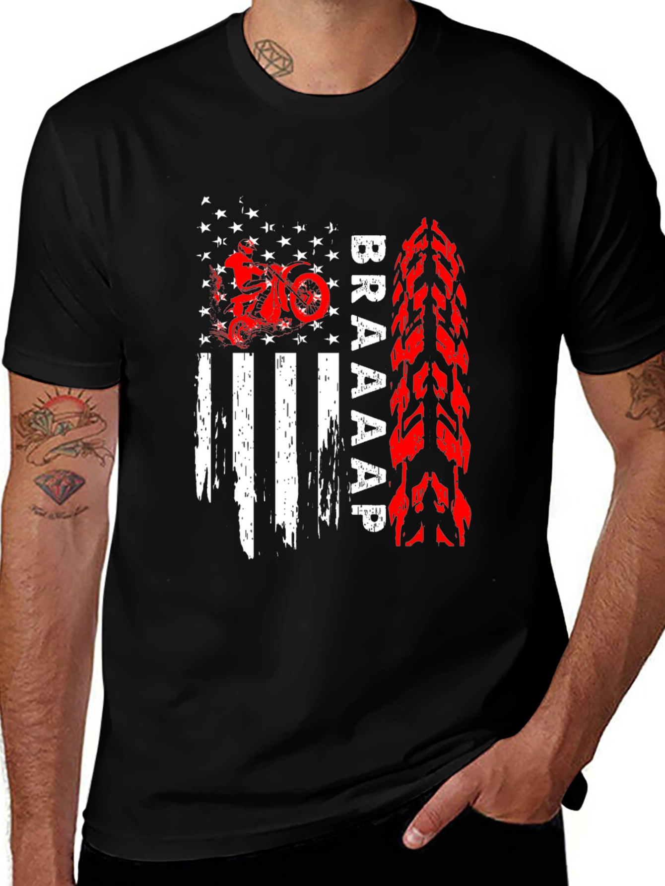 Variant 14 of Braaap Motorcycle USA Flag Graphic T-Shirt