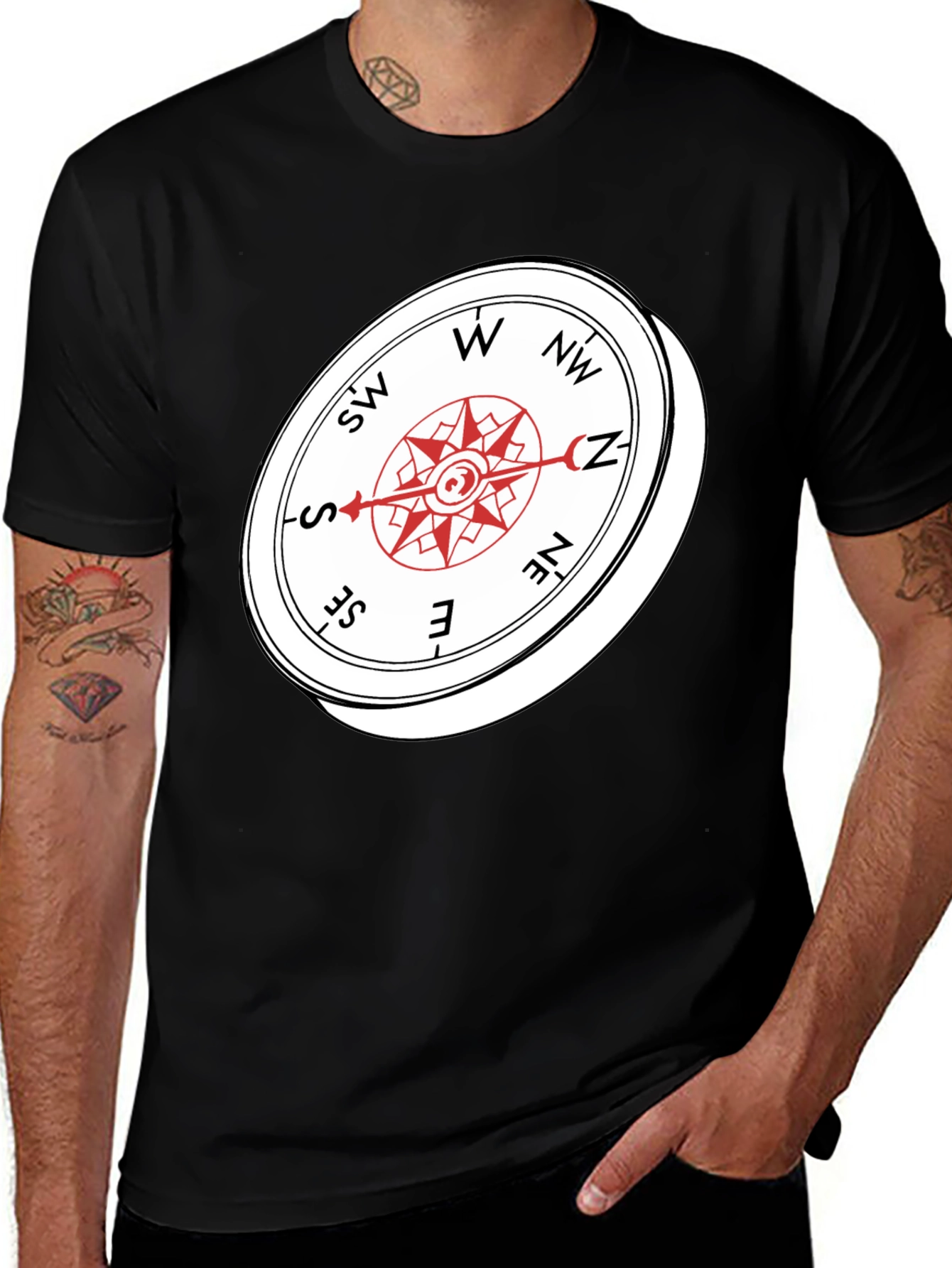 Variant 27 of Compass Rose Graphic Tee - Black Crew Neck