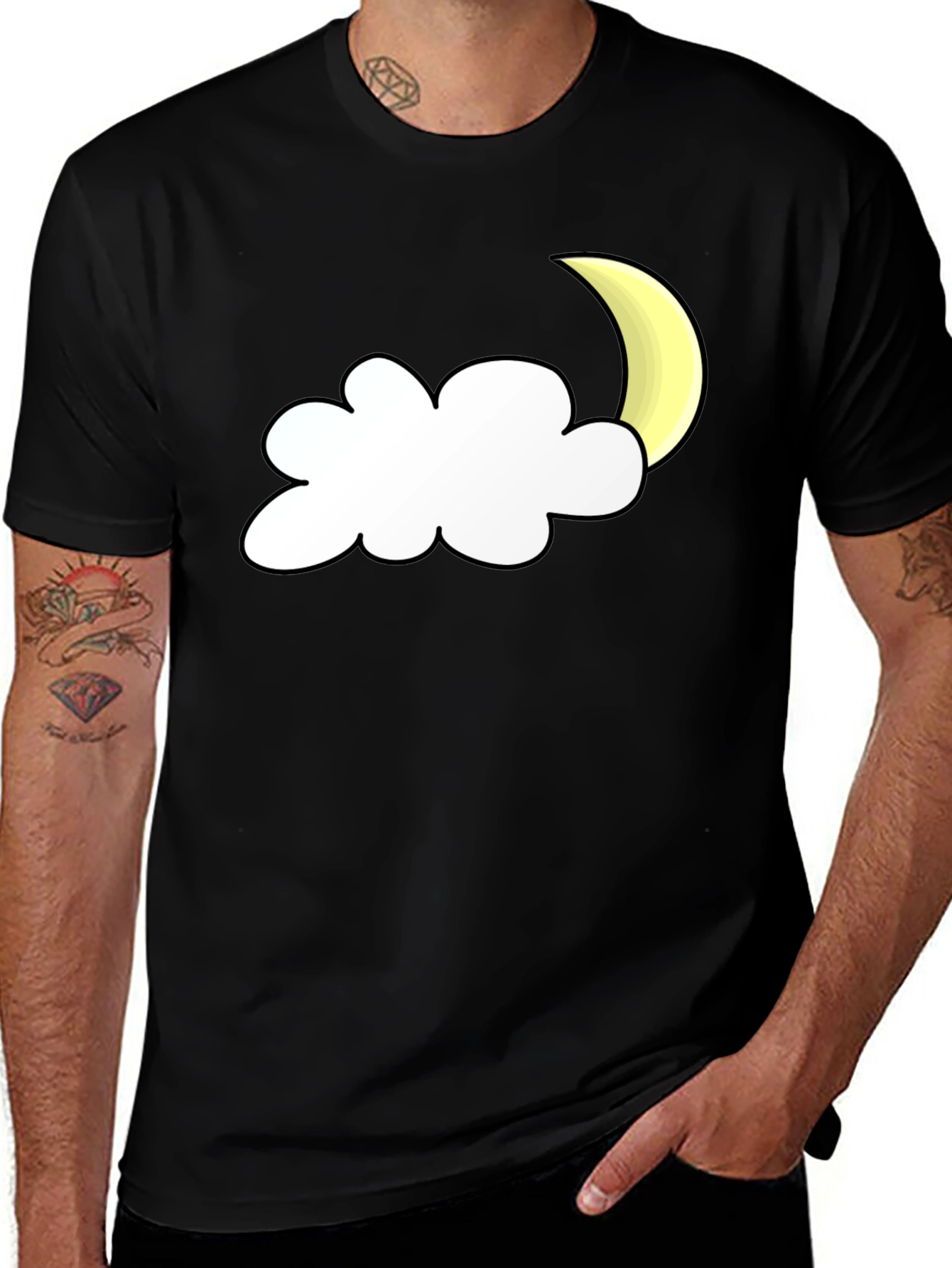 Variant 30 of Cloud & Moon Graphic Tee - Black Cotton Comfort