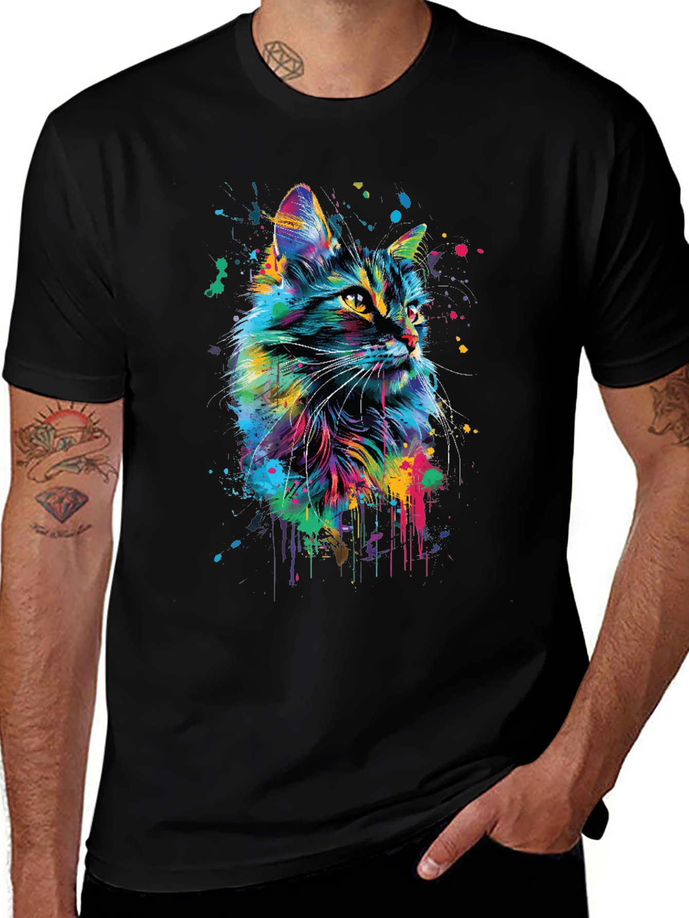 Variant 3 of Vibrant Cat Art Black T-Shirt