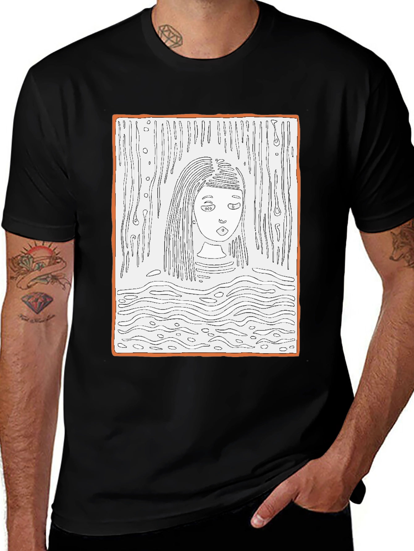 Variant 15 of Artistic Water Portrait Graphic Tee - Unisex Black T-Shirt