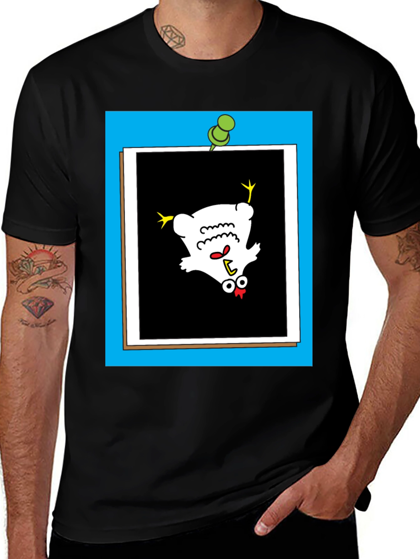 Variant 17 of Funny Cartoon Chicken T-Shirt - Men's Black Tee