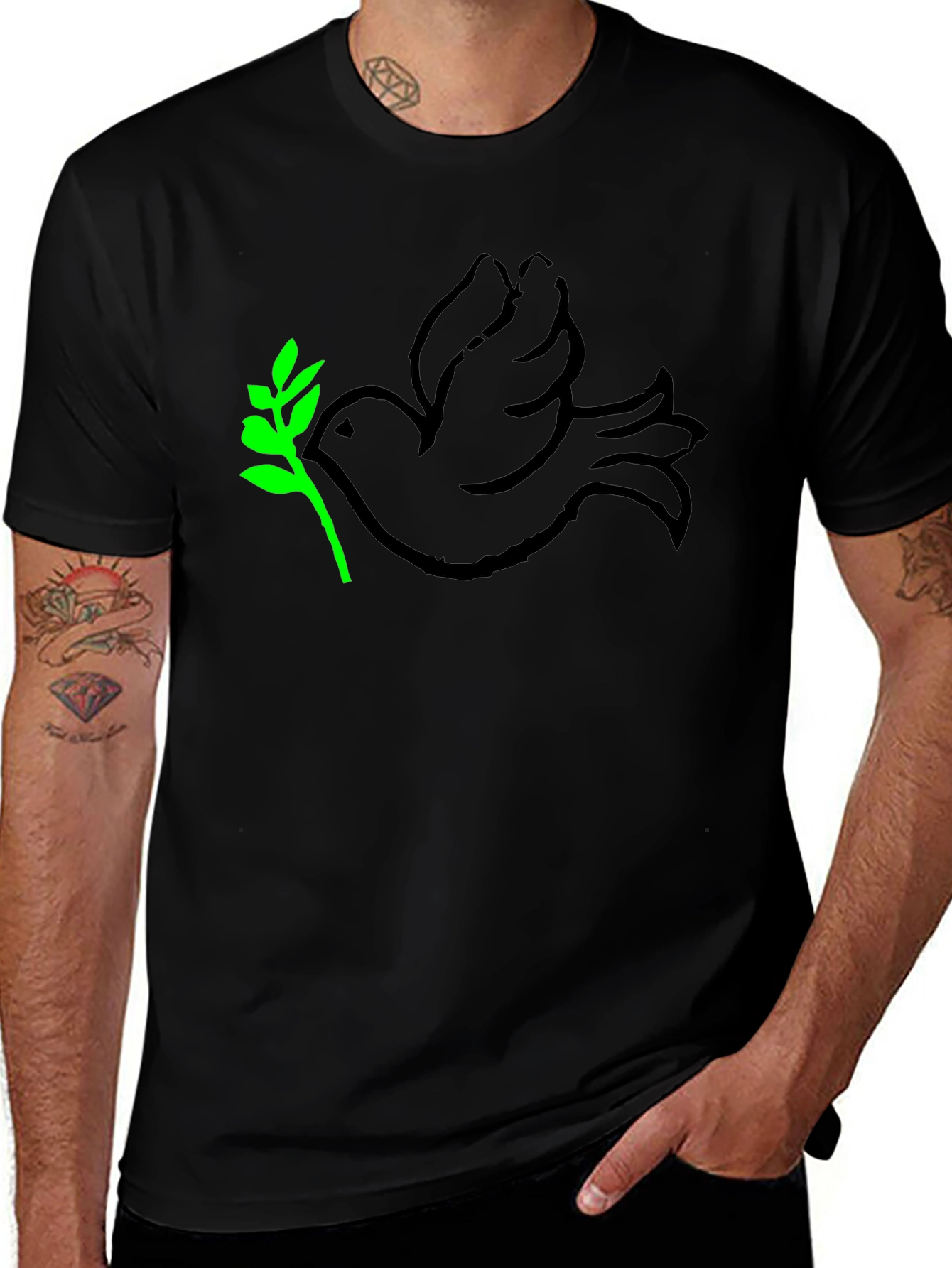 Variant 3 of Peace Dove T-Shirt - Black with Green Branch