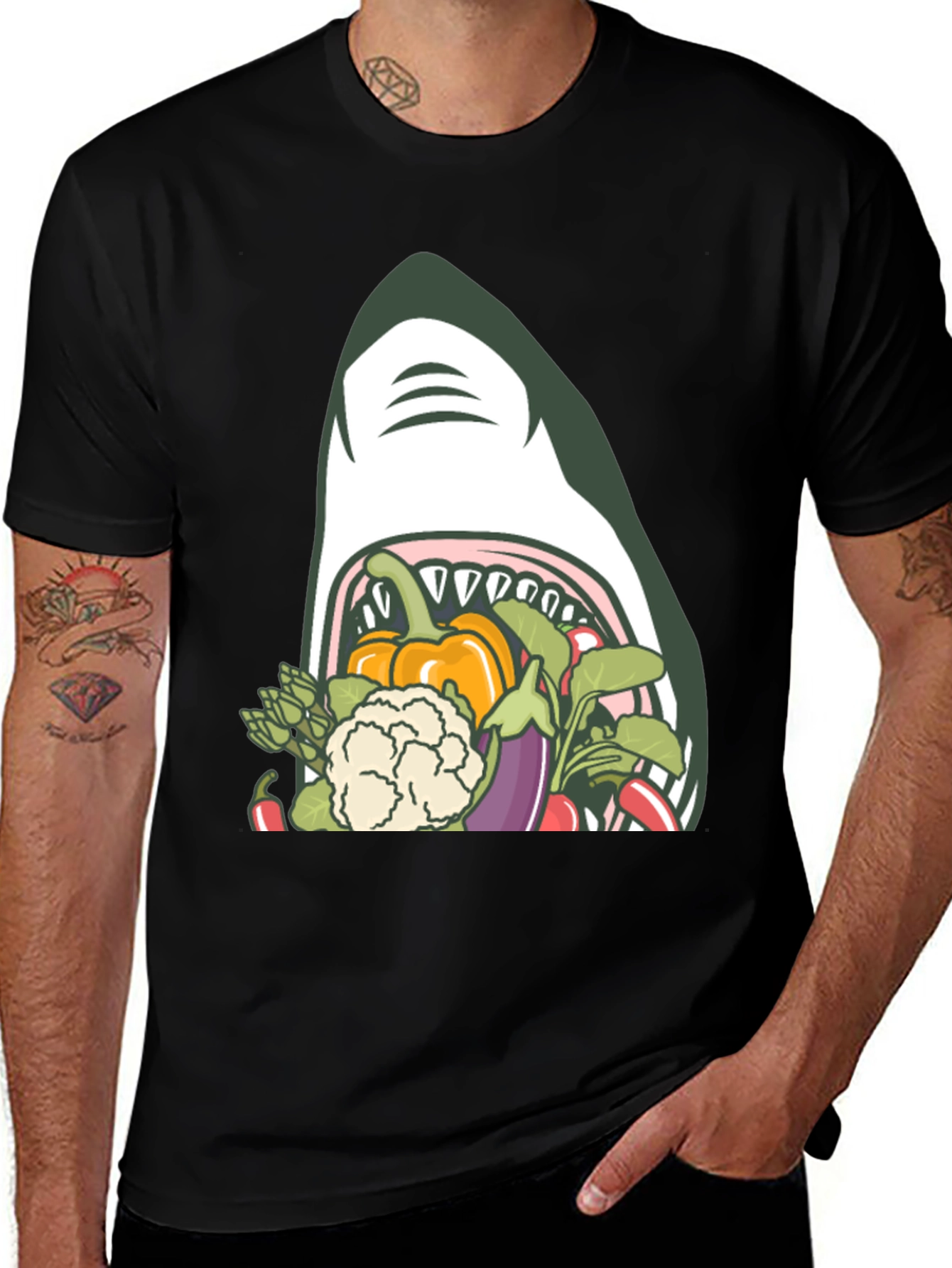 Variant 12 of Shark Eating Veggies T-Shirt