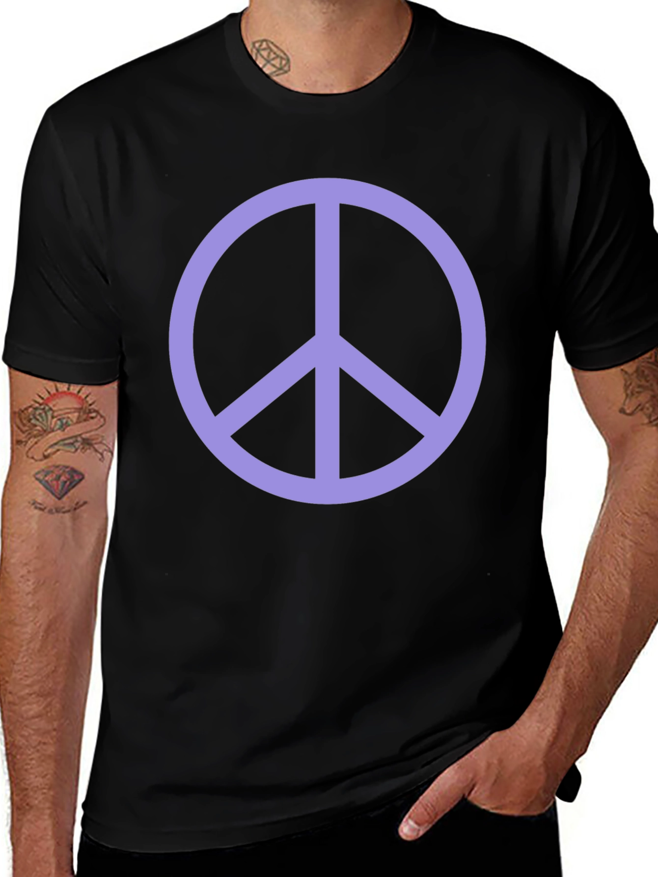 Peace Sign Graphic Tee - Black Crew Neck T-Shirt