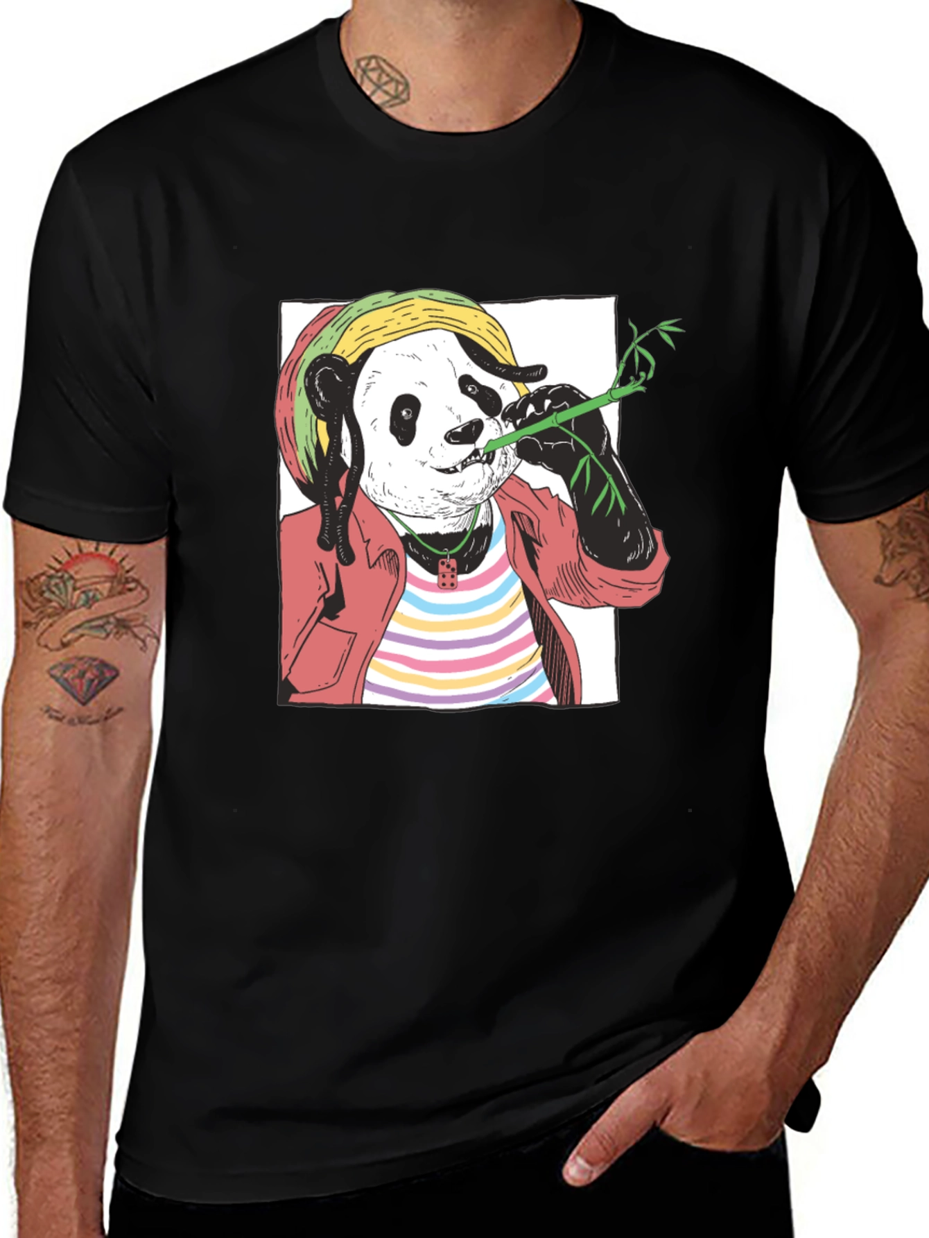 Variant 15 of Rasta Panda Graphic T-Shirt - Black