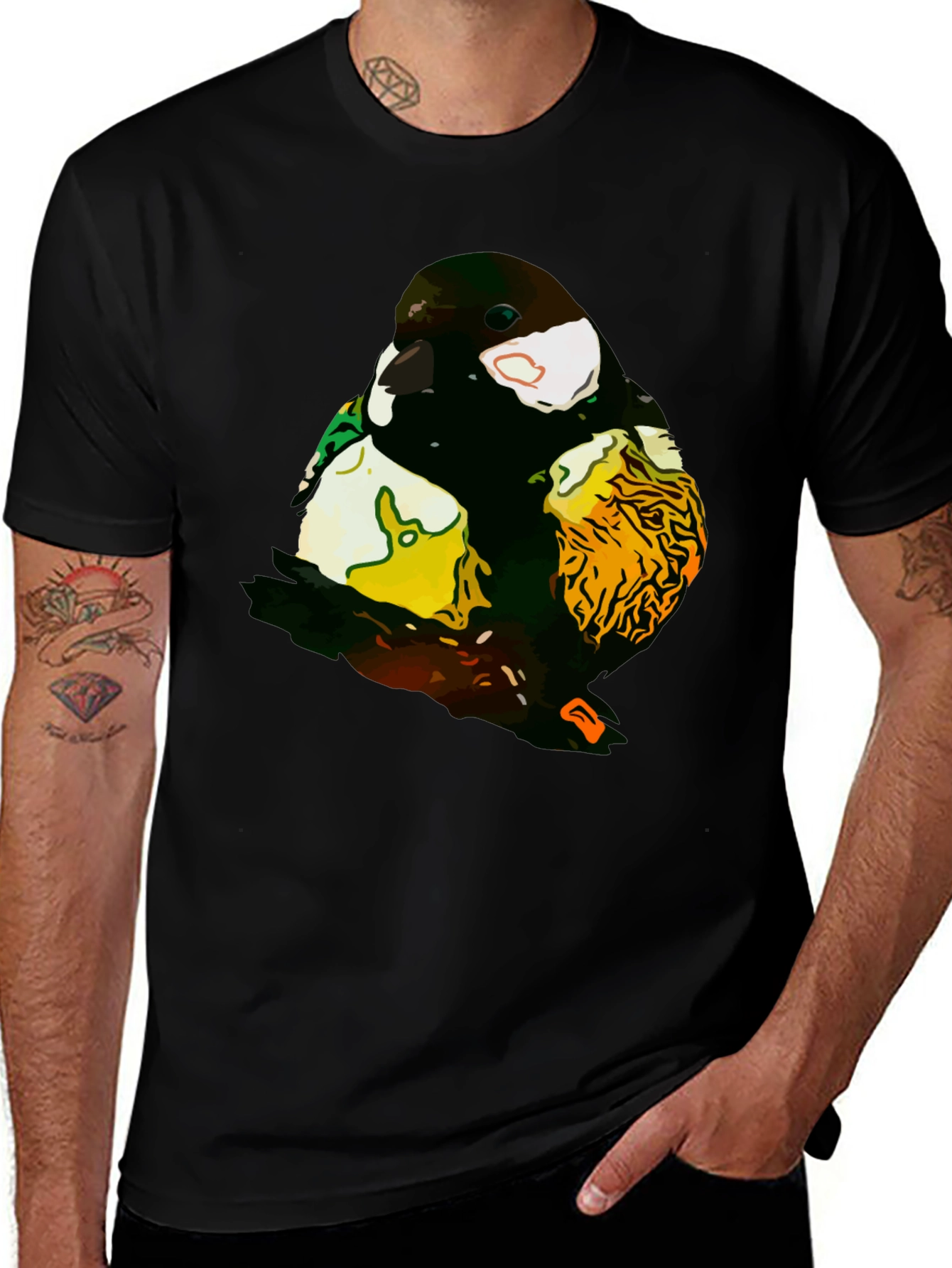 Abstract Bird Graphic T-Shirt - Black Cotton Tee