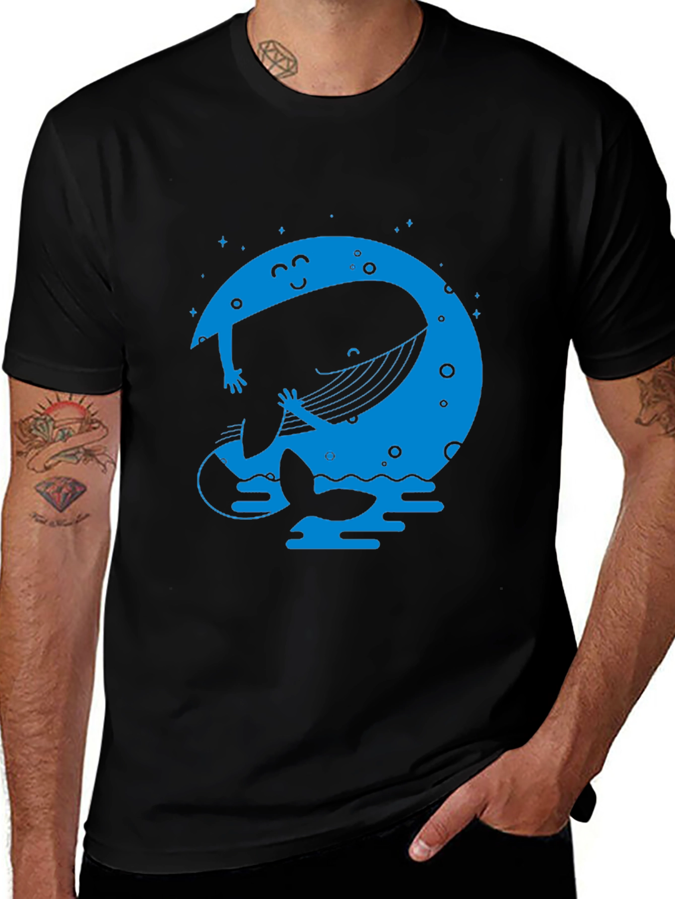 Variant 25 of Whimsical Whale & Moon Graphic Tee - Black