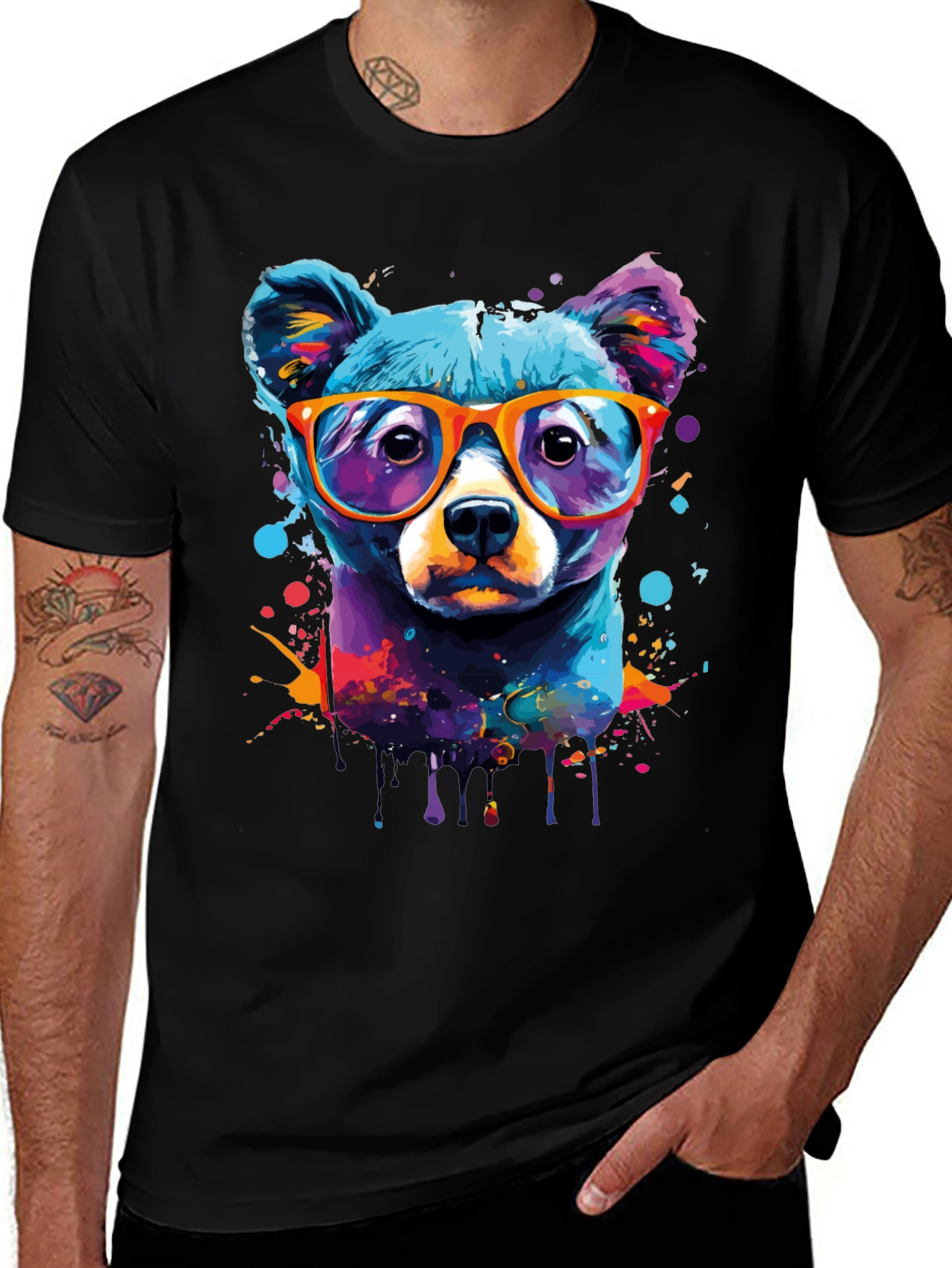 Dog With Glasses T-Shirt - Unique Colorful Design