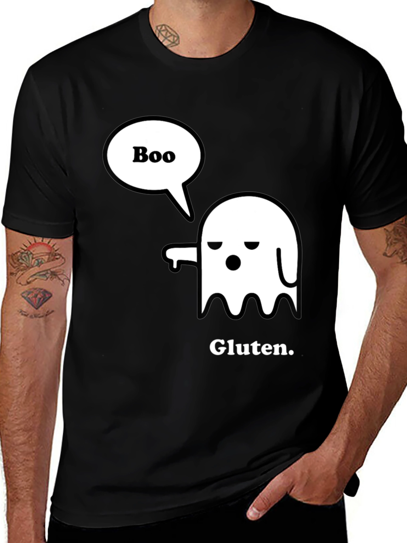 Variant 24 of Boo Gluten Funny Ghost Black T-Shirt