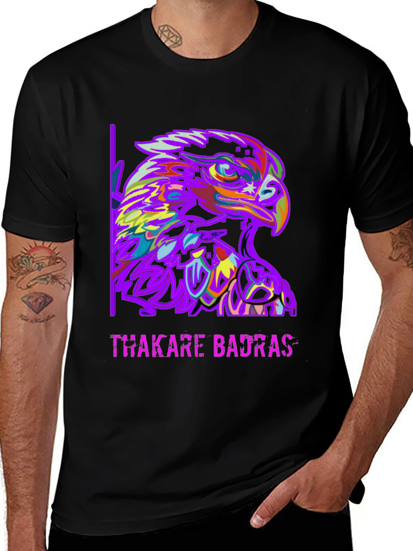 Variant 26 of Colorful Eagle Graphic Black T-Shirt