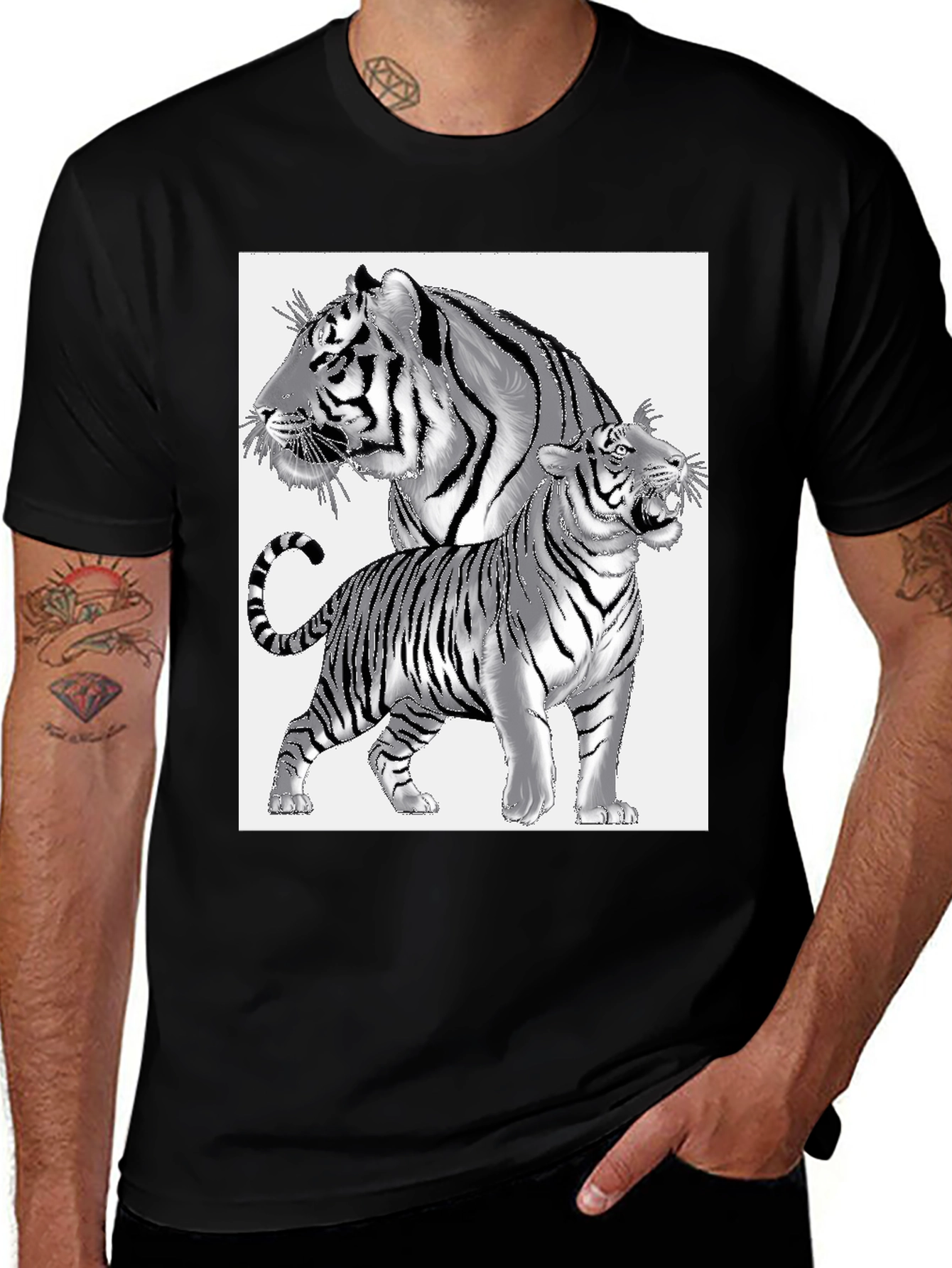 Variant 3 of Tiger Graphic Print Men's Black T-Shirt