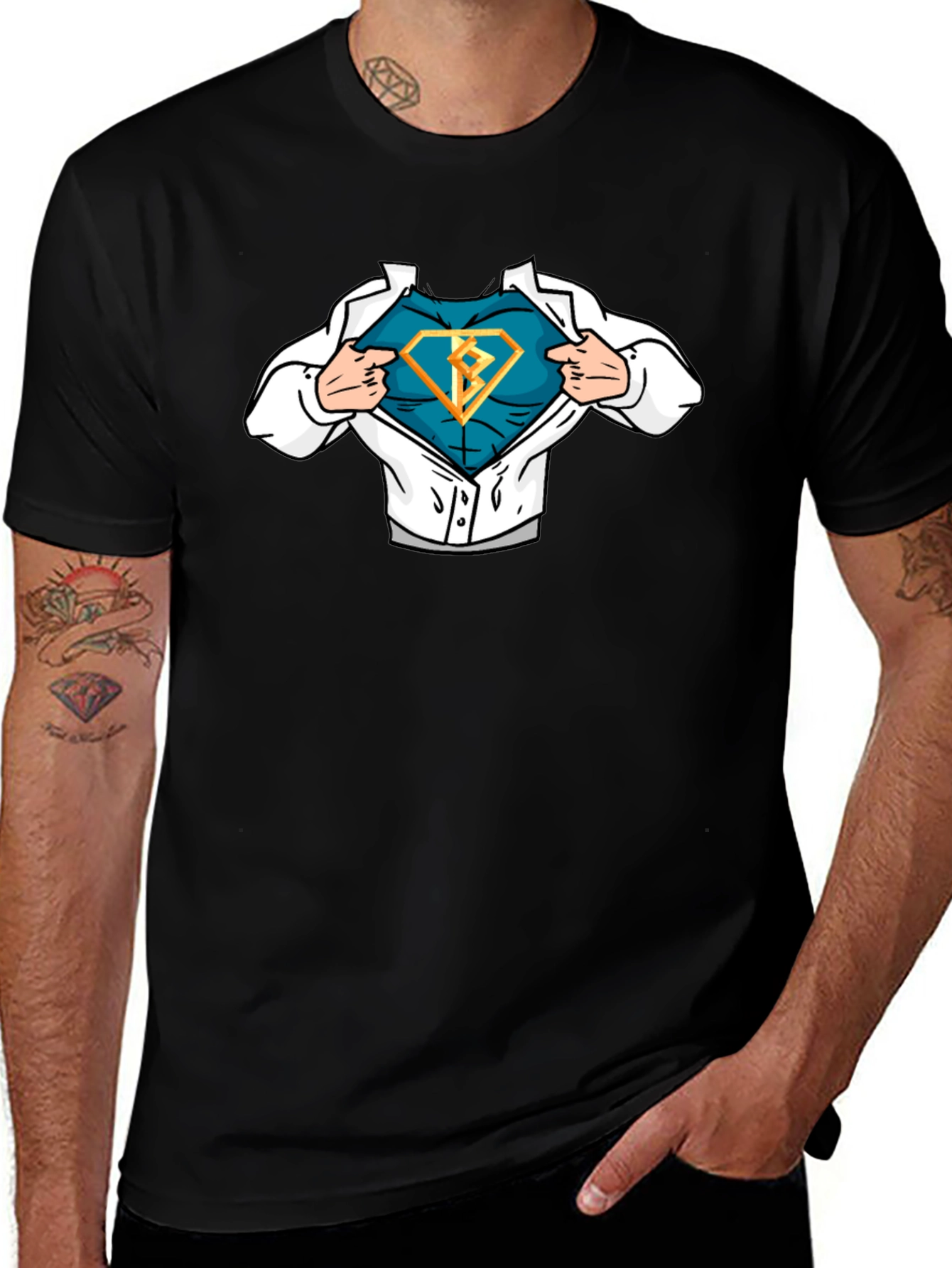 Variant 8 of Superhero Reveal T-Shirt - Bold Diamond Design