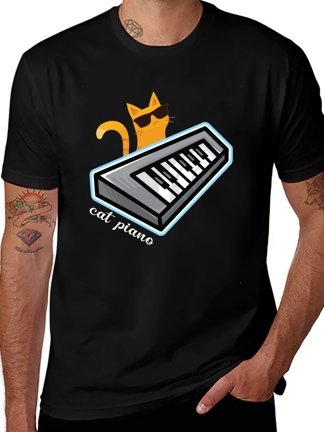 Variant 4 of Cat Piano T-Shirt - Cool & Quirky Graphic Tee