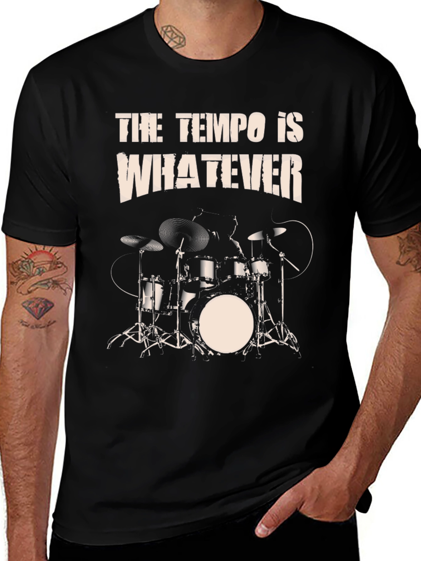Variant 23 of Tempo Is Whatever Drum Set Black T-Shirt