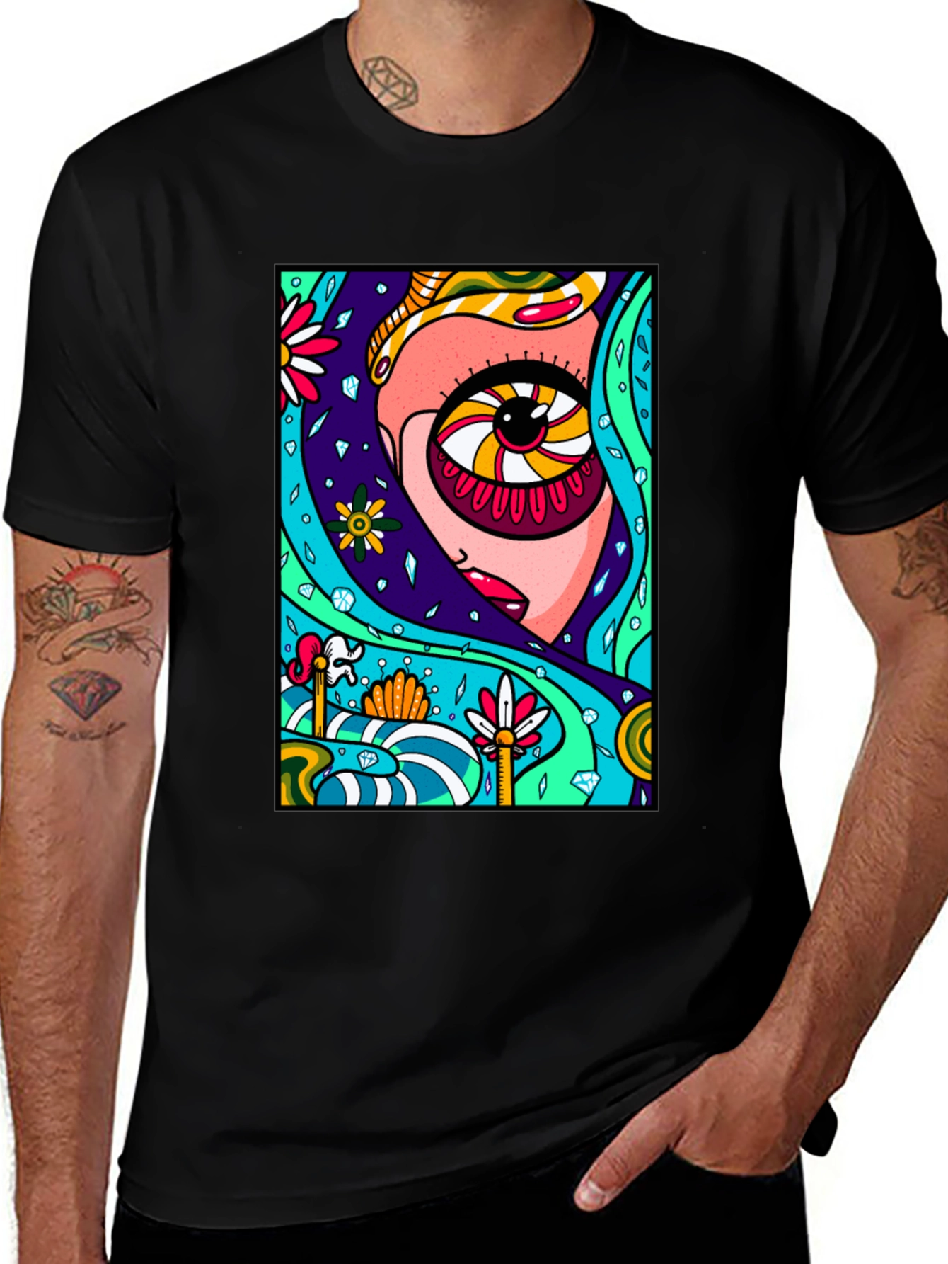 Eye-Catching Graphic Print Black T-Shirt