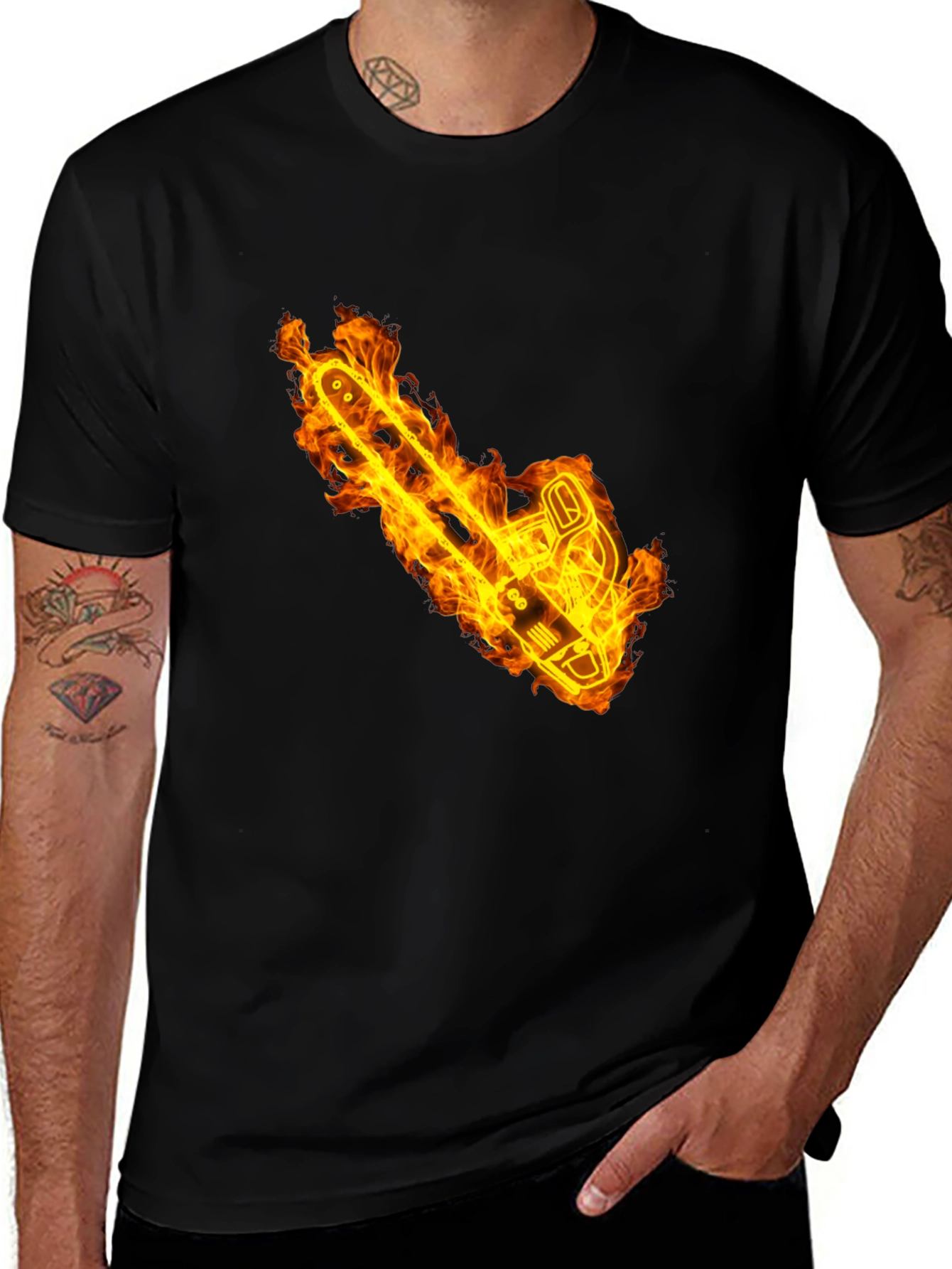 Variant 25 of Flaming Chainsaw Graphic T-Shirt