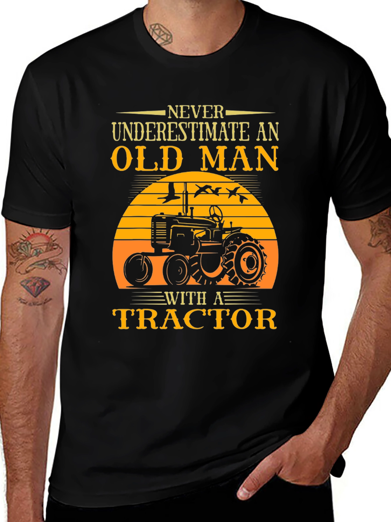 Variant 14 of Old Man Tractor Graphic Tee -  Black Cotton Shirt