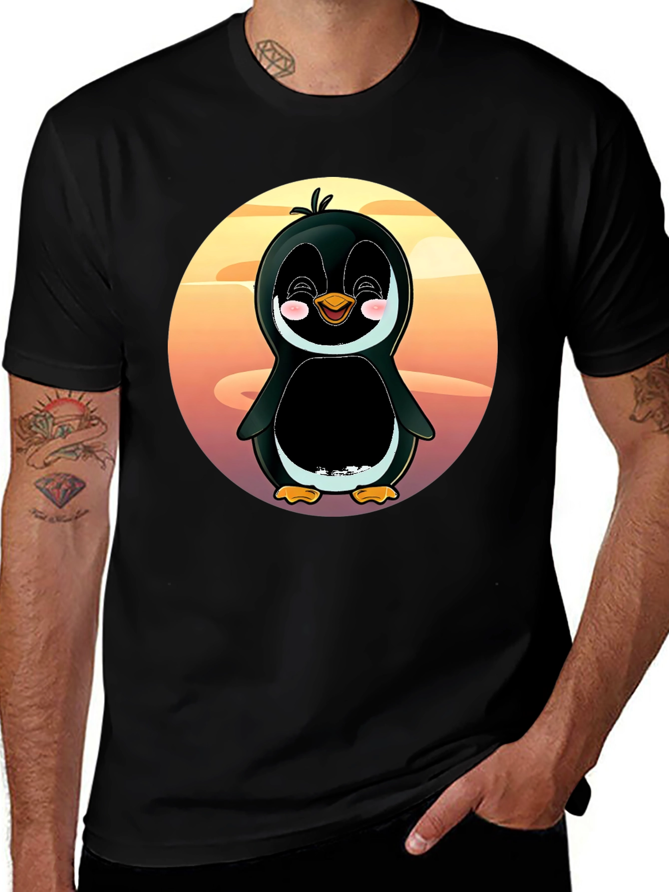 Variant 23 of Cute Penguin Graphic Tee - Black Cotton Blend