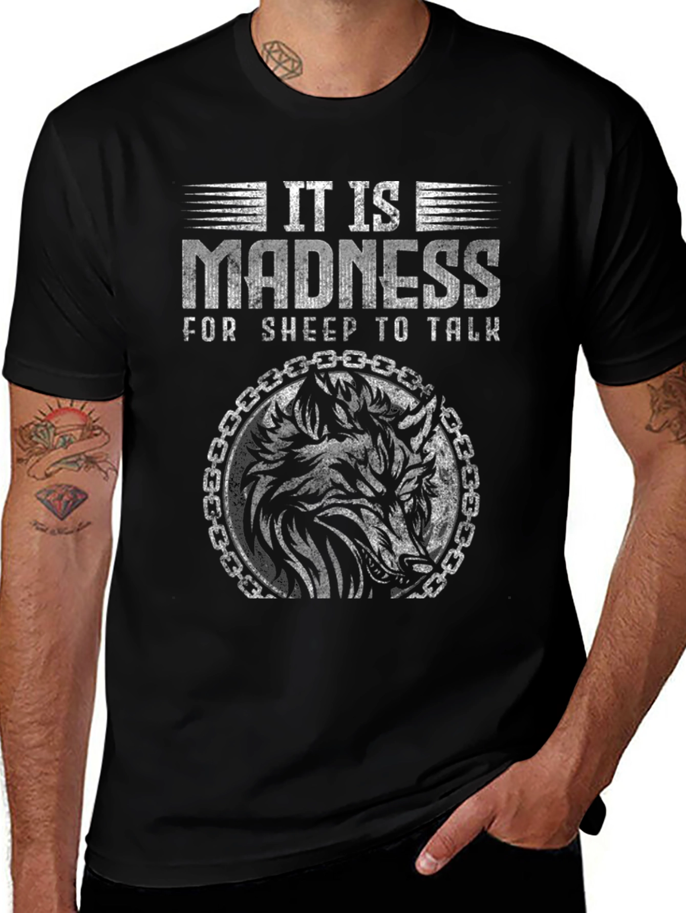 Variant 12 of It is Madness Wolf Graphic Tee - Black
