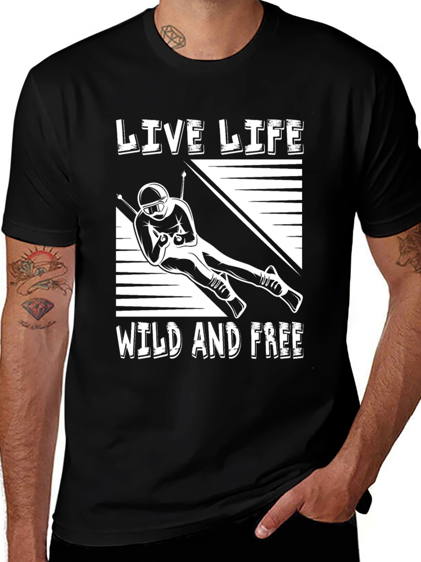 Variant 24 of Live Life Wild and Free Skiing T-Shirt