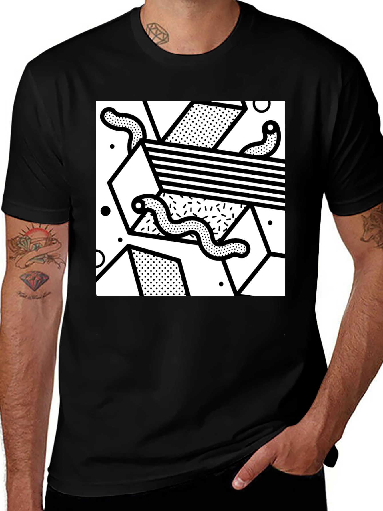 Geometric Worm T-Shirt - Black
